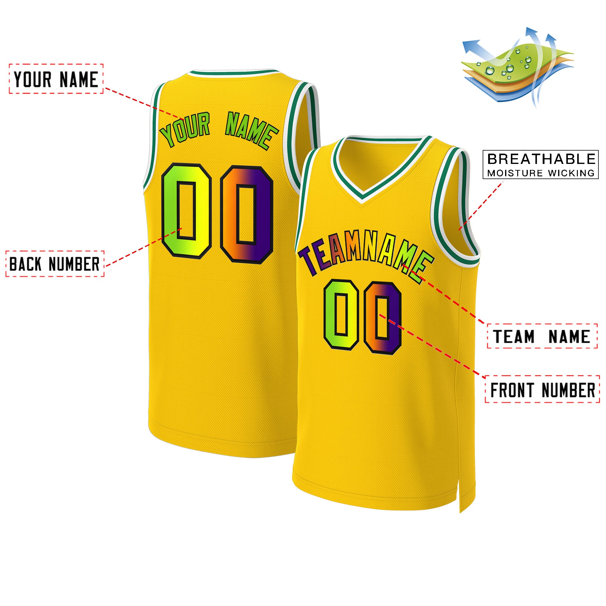 Benutzerdefiniertes Basketballtrikot mit klassischem Farbverlauf und modischen Oberteilen