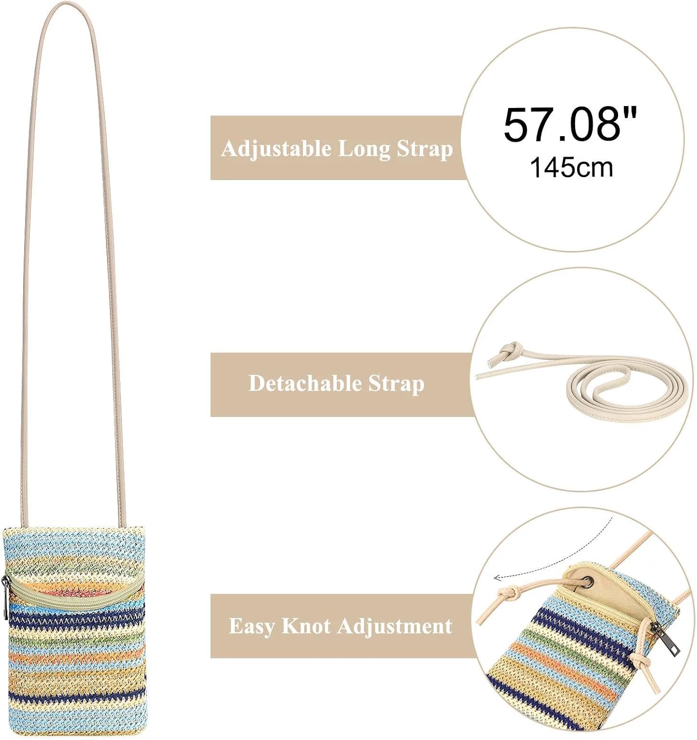 Women's Woven Straw Crossbody Phone Purse with Adjustable Strap
