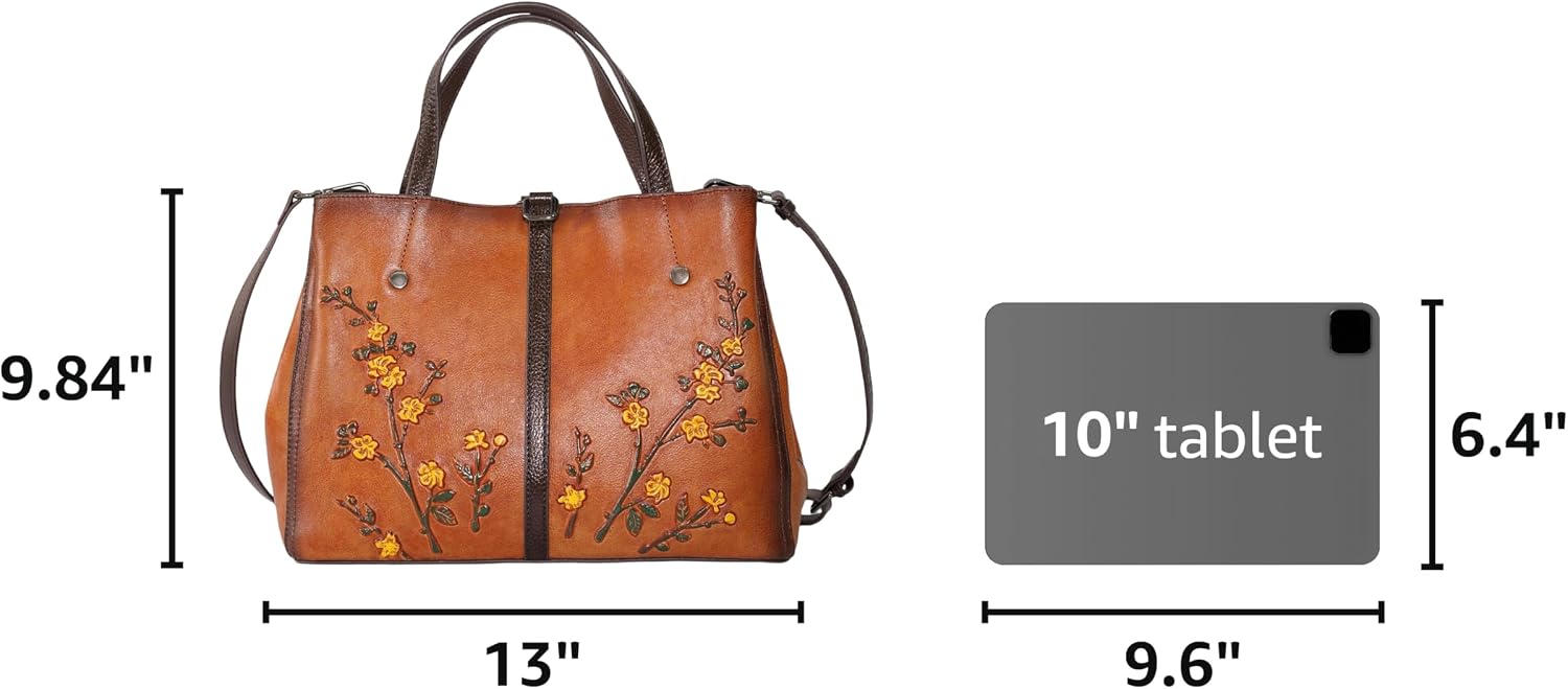 Women's Hand-Painted Floral Genuine Leather Tote Bag Orange Women's Hand-Painted Floral Genuine Leather Tote Bag Orange