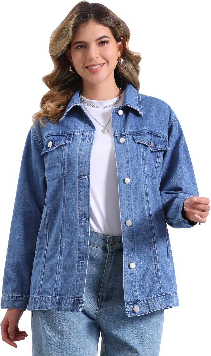 Women's Oversized Long Denim Shacket with Pockets
