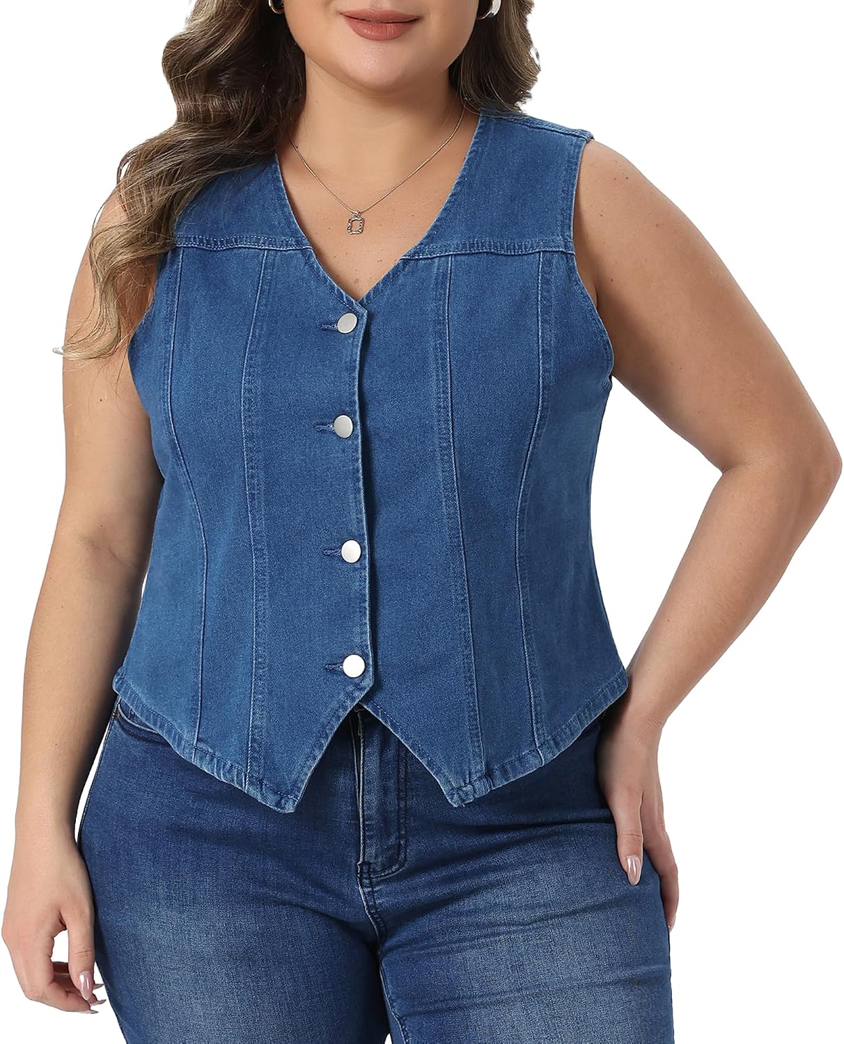 Women's Denim Vest Button Down Sleeveless Jean Jacket Waistcoat