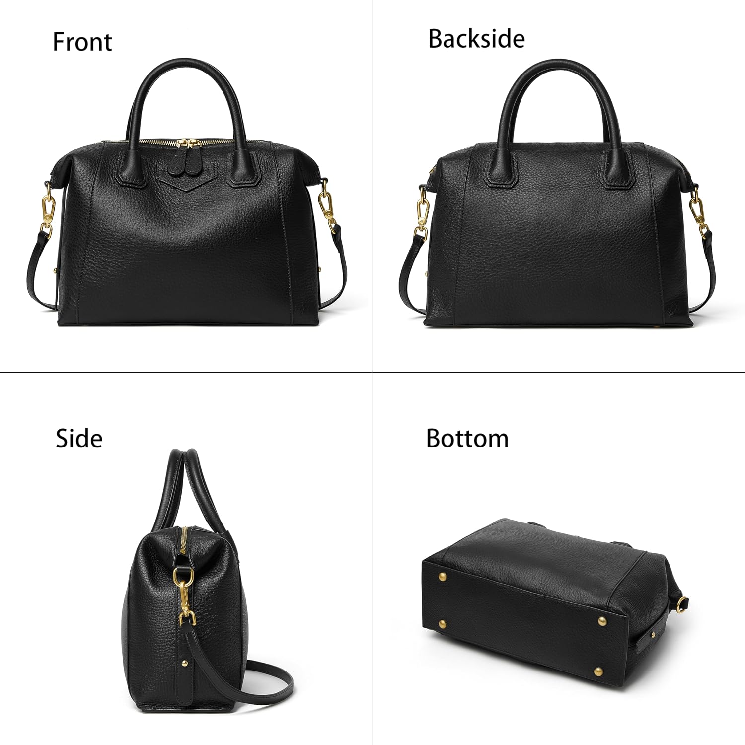 Women's Genuine Leather Boston Satchel Handbag, Black Women's Genuine Leather Boston Satchel Handbag, Black