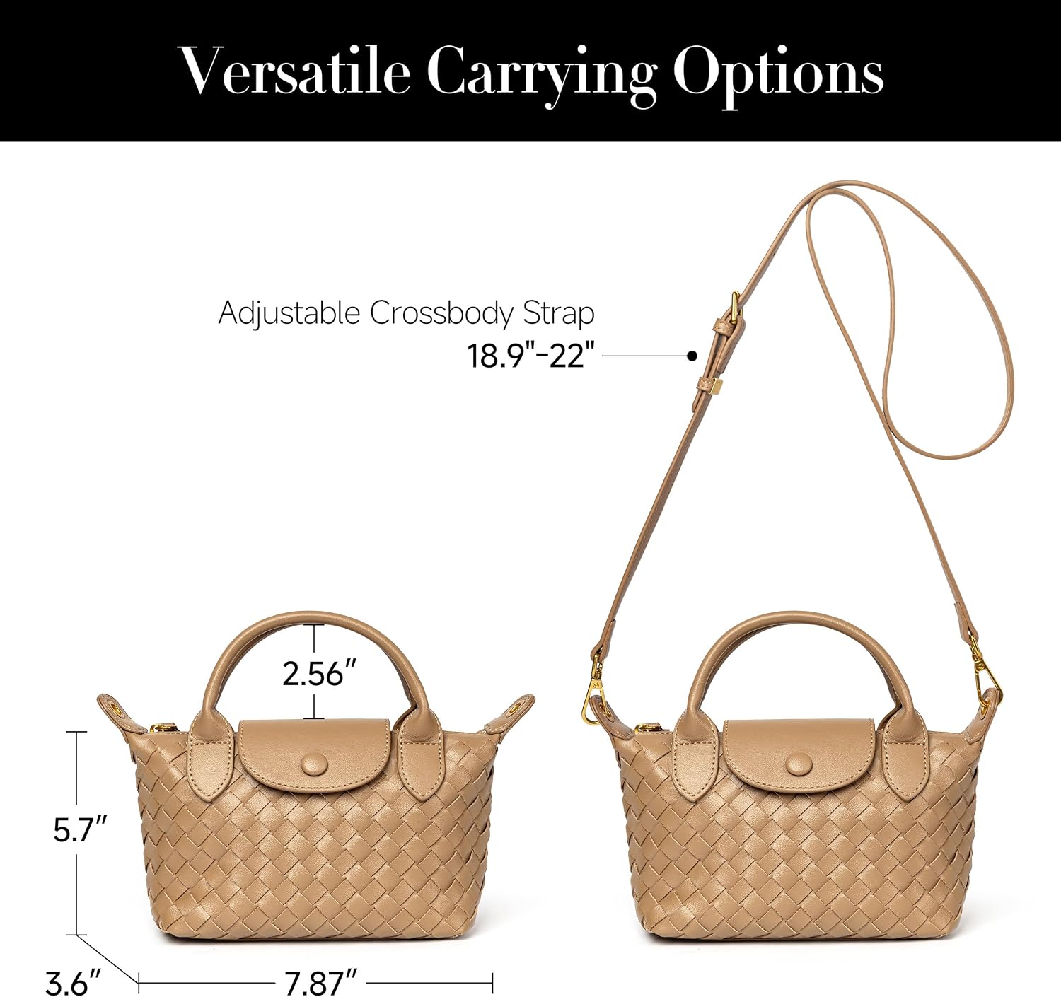 Women's Woven Vegan Leather Crossbody Bag Top Handle Tan