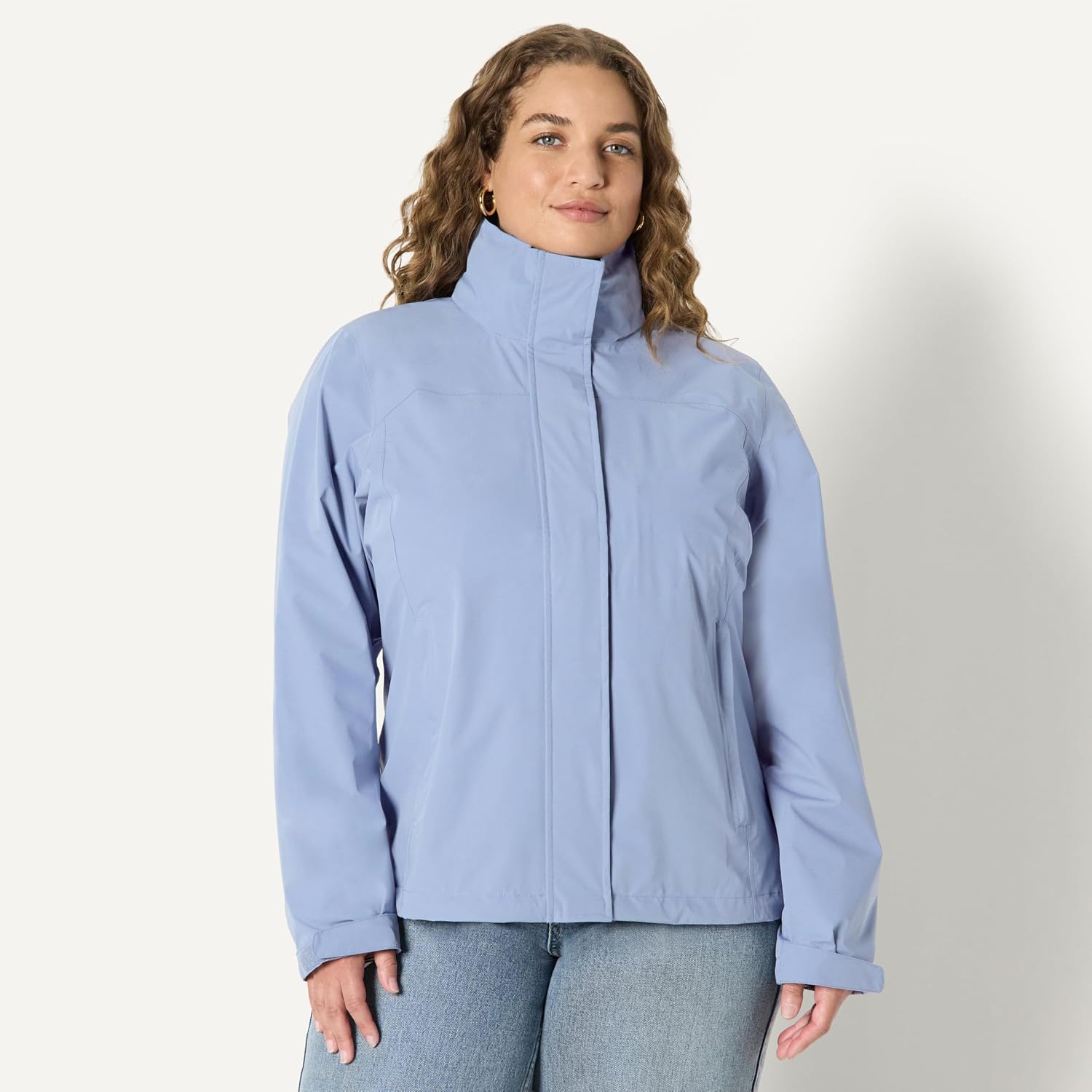 Women's Packable Rain Jacket Waterproof Hood Dusty Blue