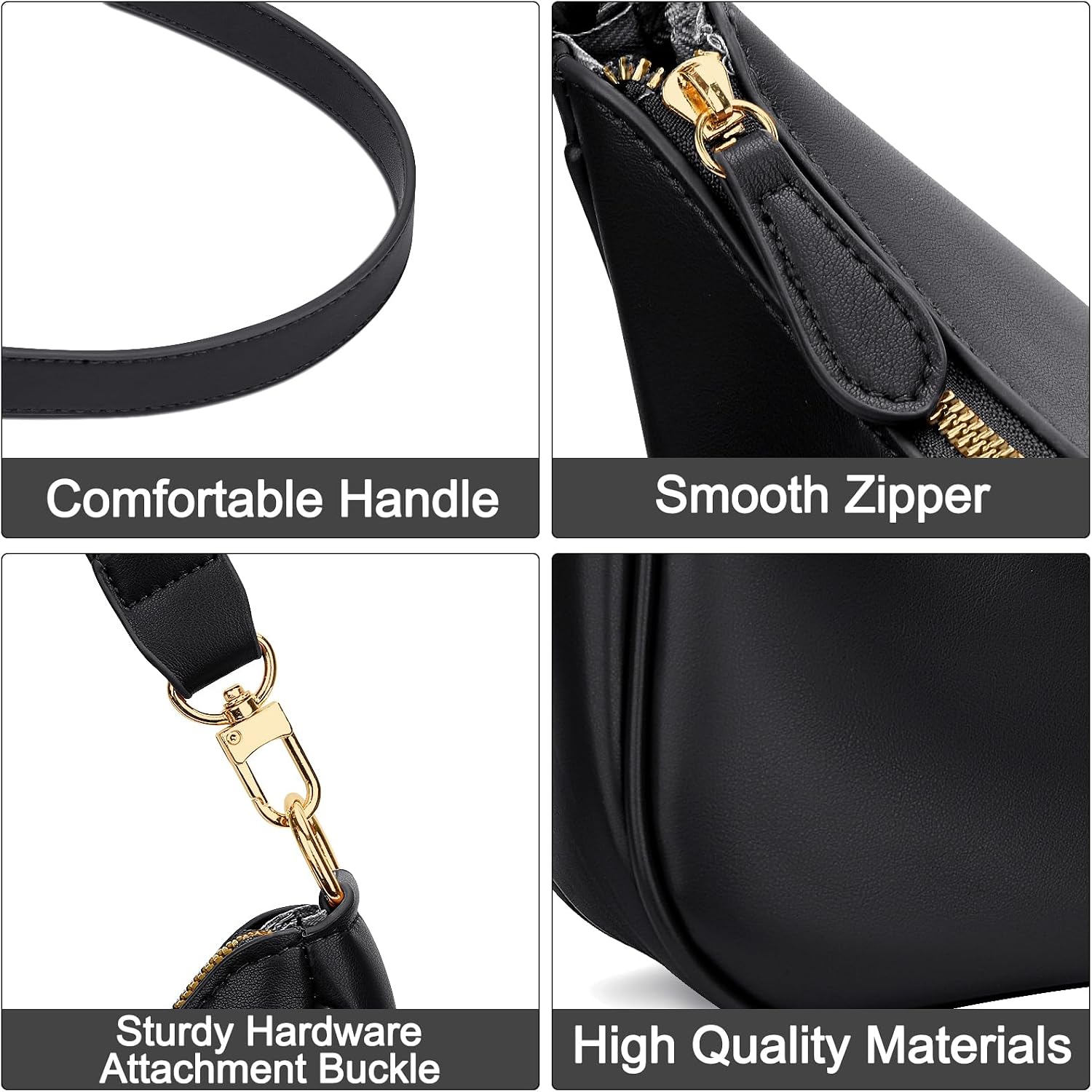 Women's Black PU Shoulder Bag Detachable Chain Strap