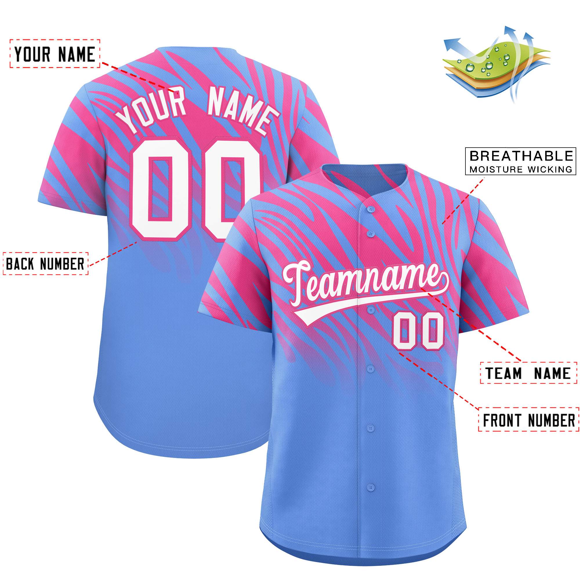 Benutzerdefiniertes Team-Shirt mit Tiger-Streifen und Farbverlauf und Tierdruck, Baseball-Trikot