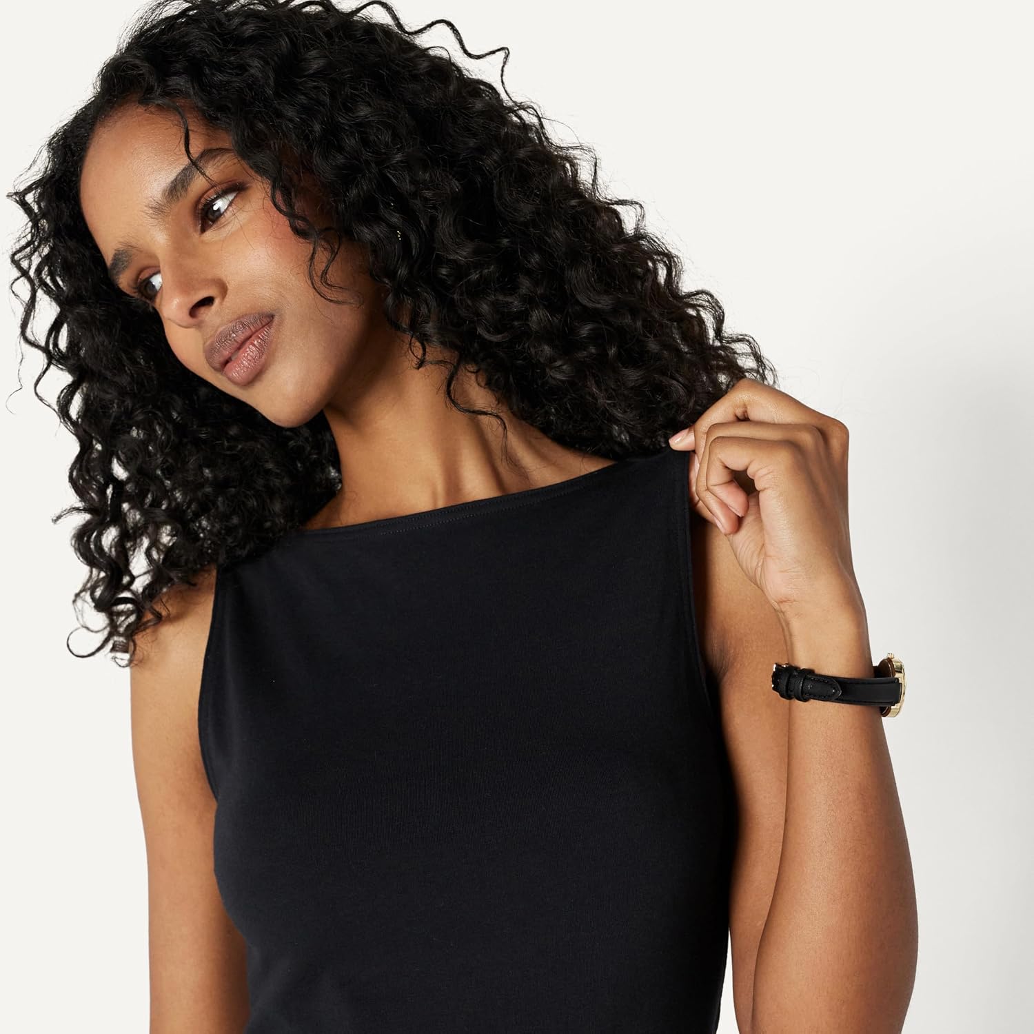 Women's Boat Neck Slim Fit Cotton Tank, Black Women's Boat Neck Slim Fit Cotton Tank, Black