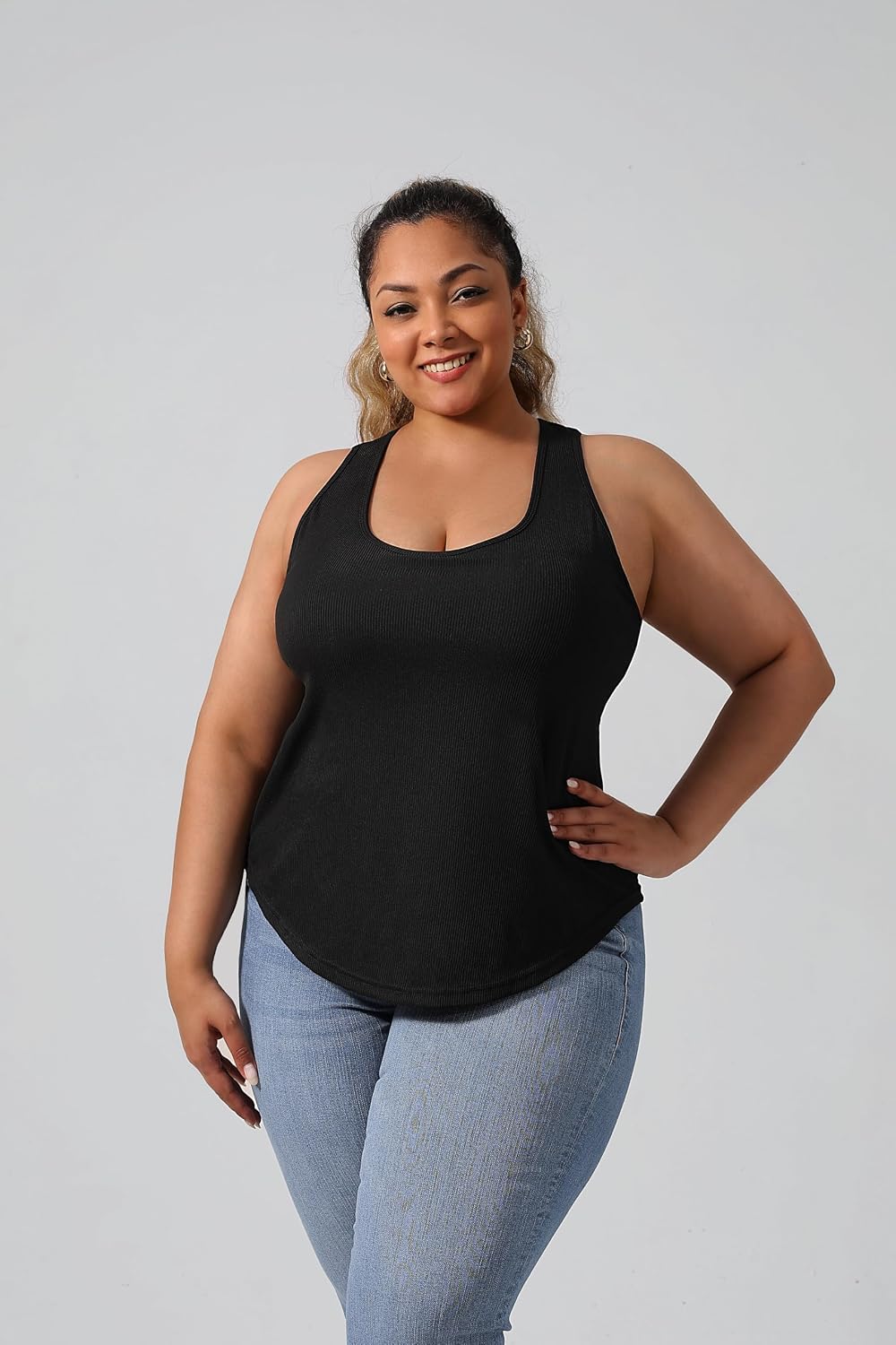 Women's Plus Size Ribbed Racerback Tank Black