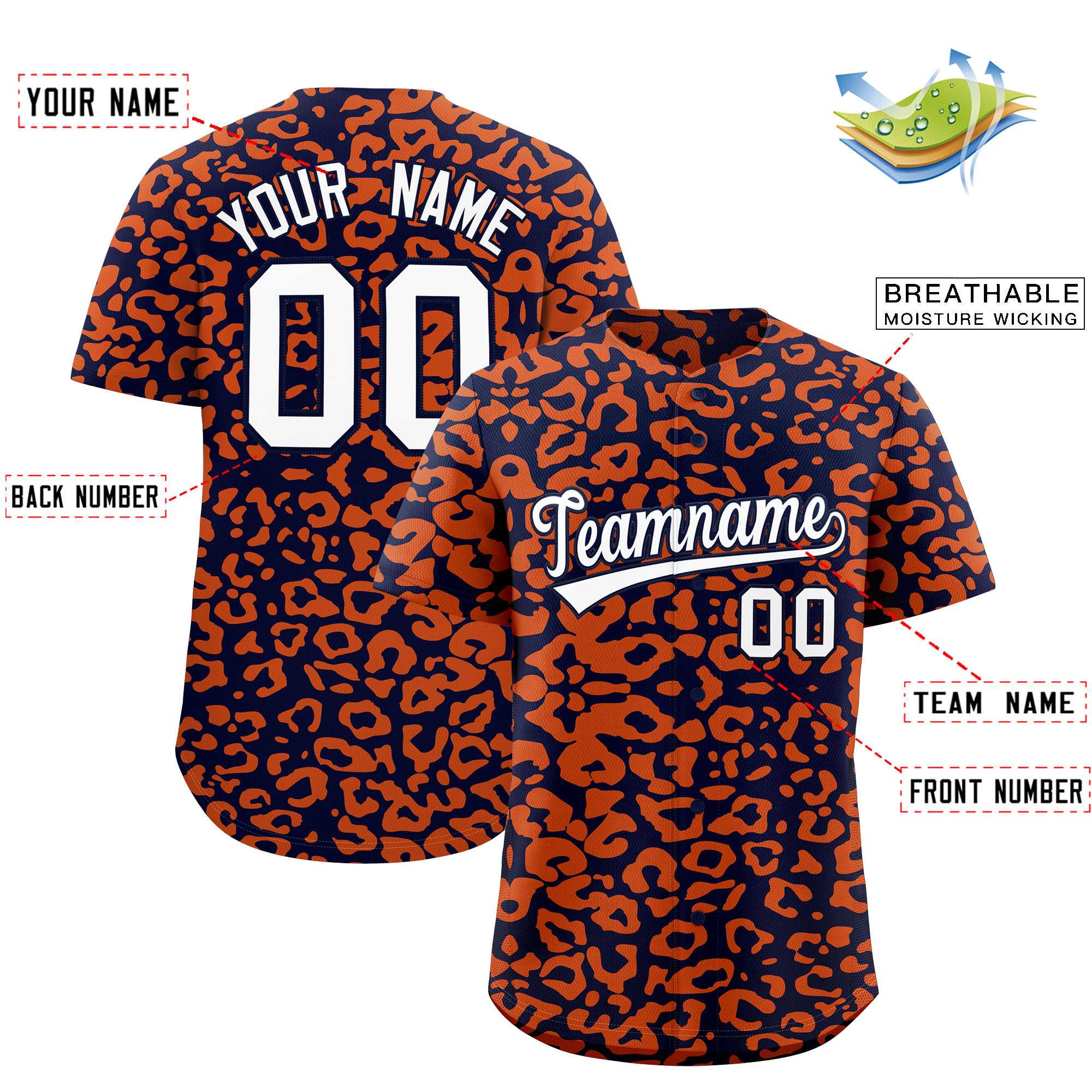 Authentisches Baseball-Trikot mit individuell gestaltetem Leopardenmuster
