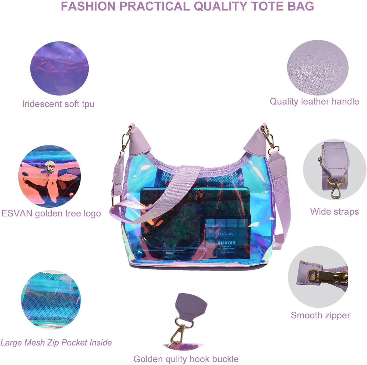 Women's Clear Iridescent Hobo Bag Stadium Approved