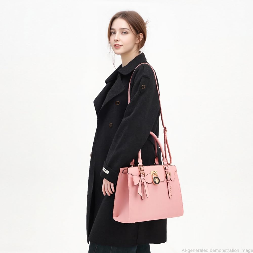 Women's Top-Handle Satchel Handbag with Wallet, Pink Women's Top-Handle Satchel Handbag with Wallet, Pink
