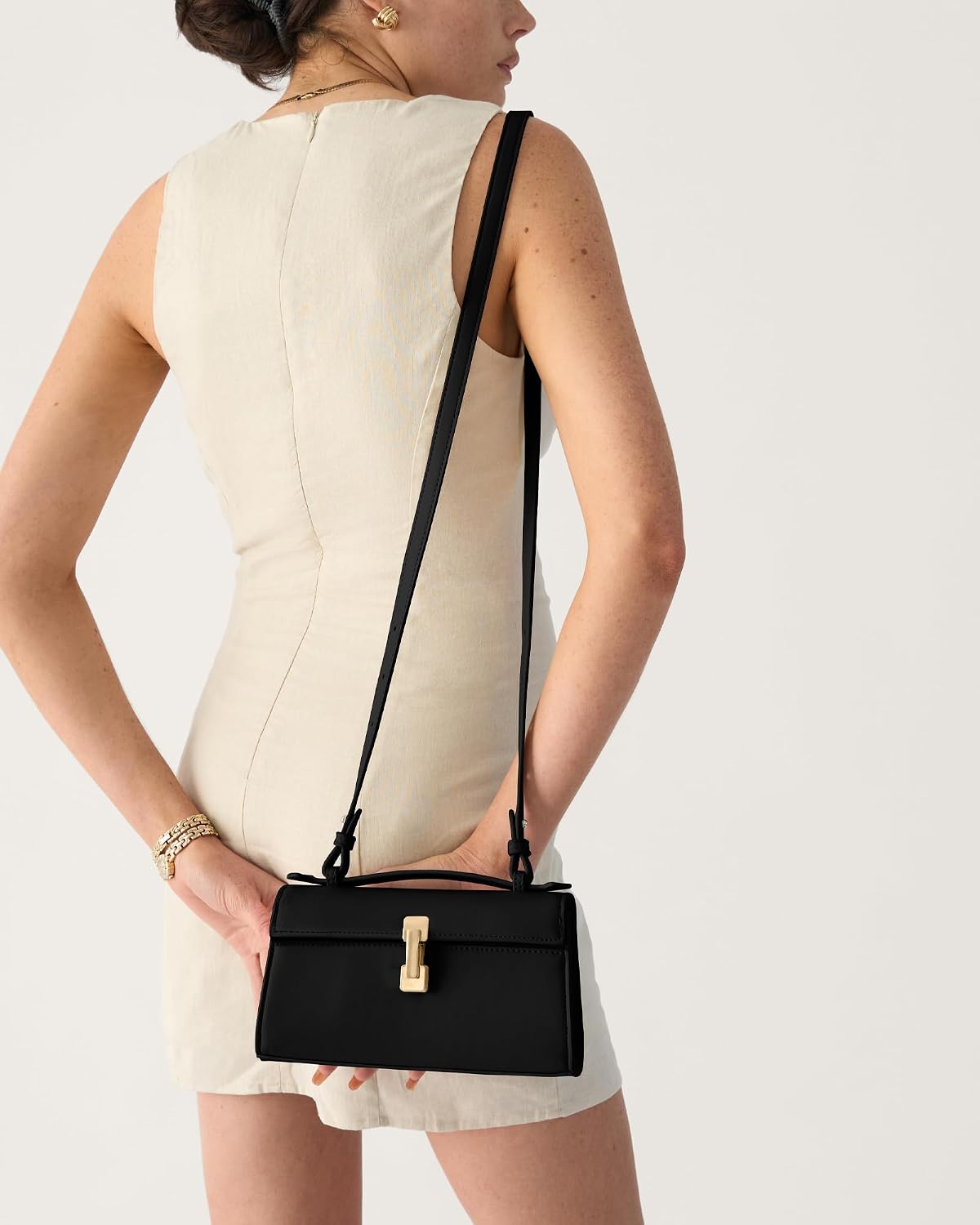 Women's Leather Top Handle Crossbody Purse with Gold Lock