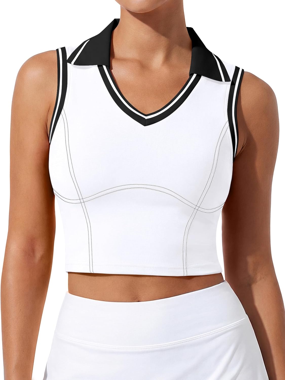 Womens Golf Shirts Built in Bra Polo Tank Tops Color Block Collared Tennis Workout Tops