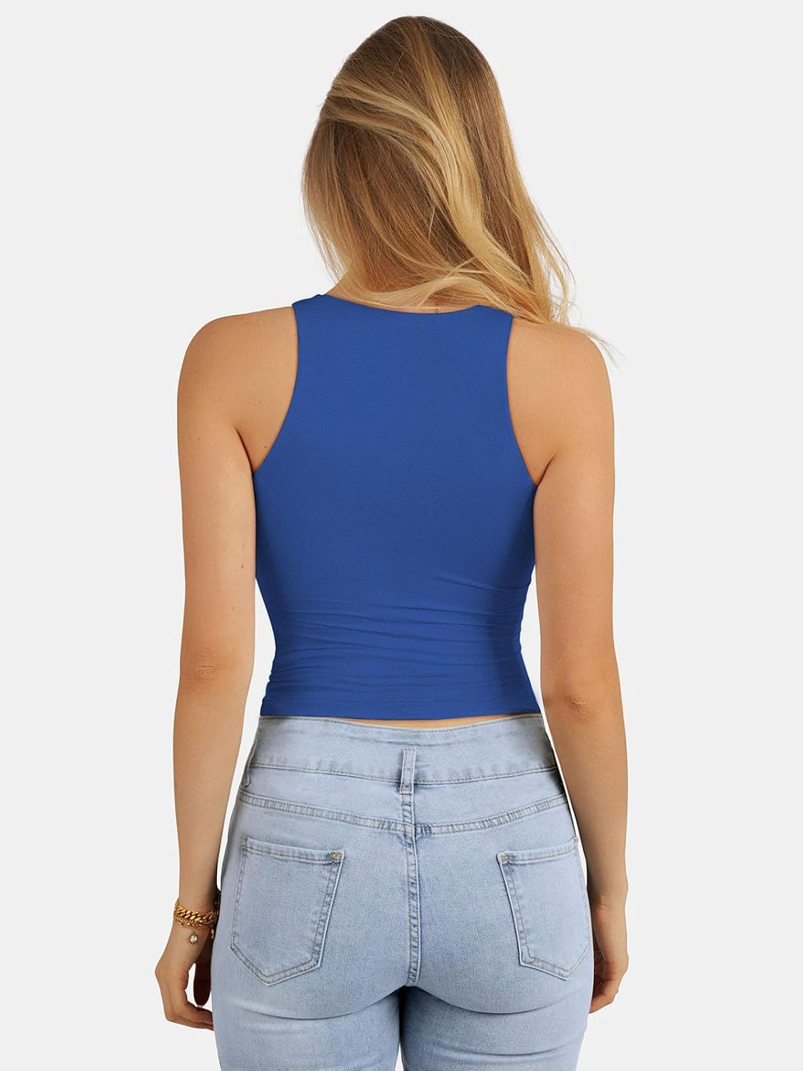 Women's High Neck Sleeveless Crop Tank Top Blue Women's High Neck Sleeveless Crop Tank Top Blue