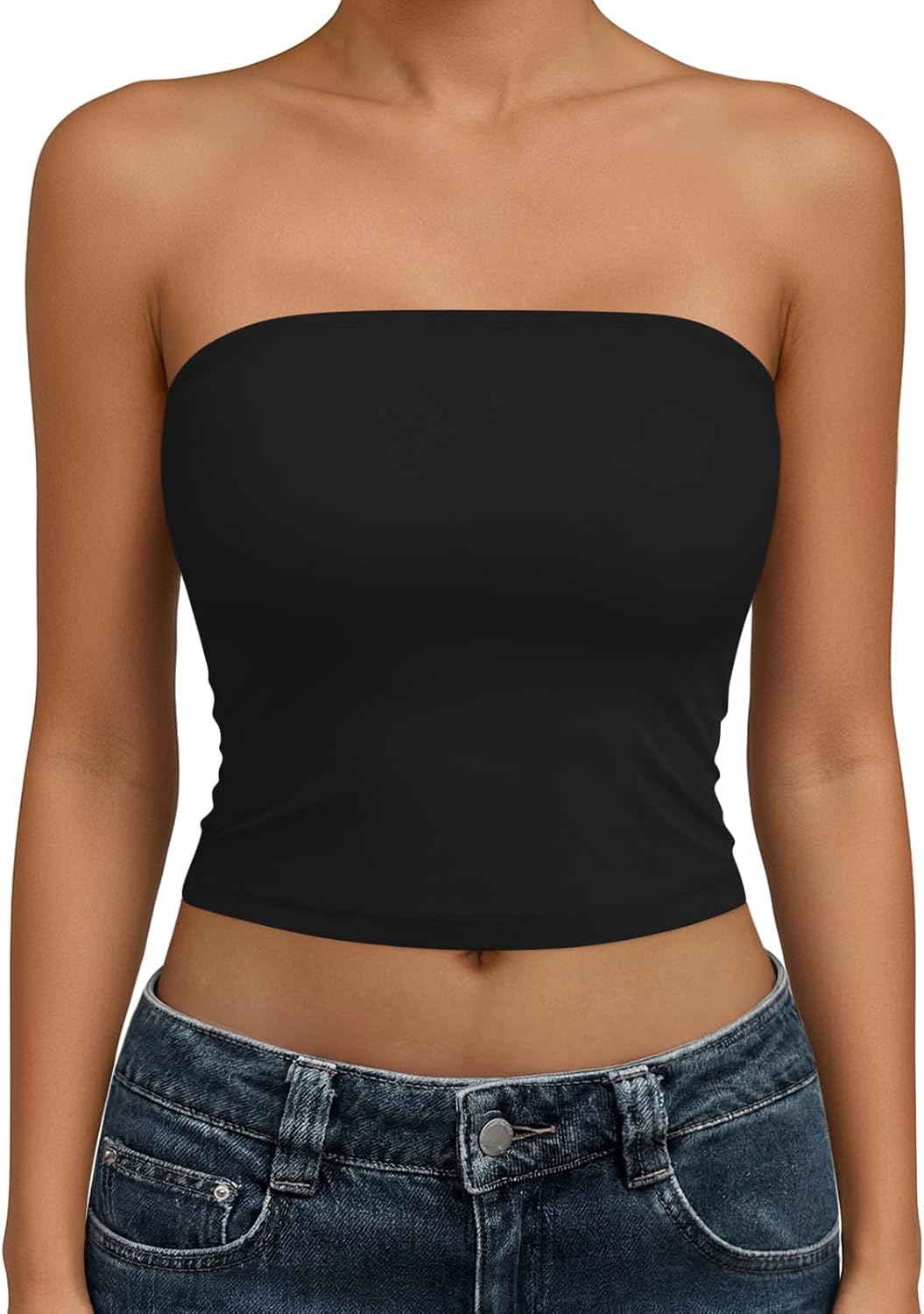 Women's Strapless Tube Crop Top Black