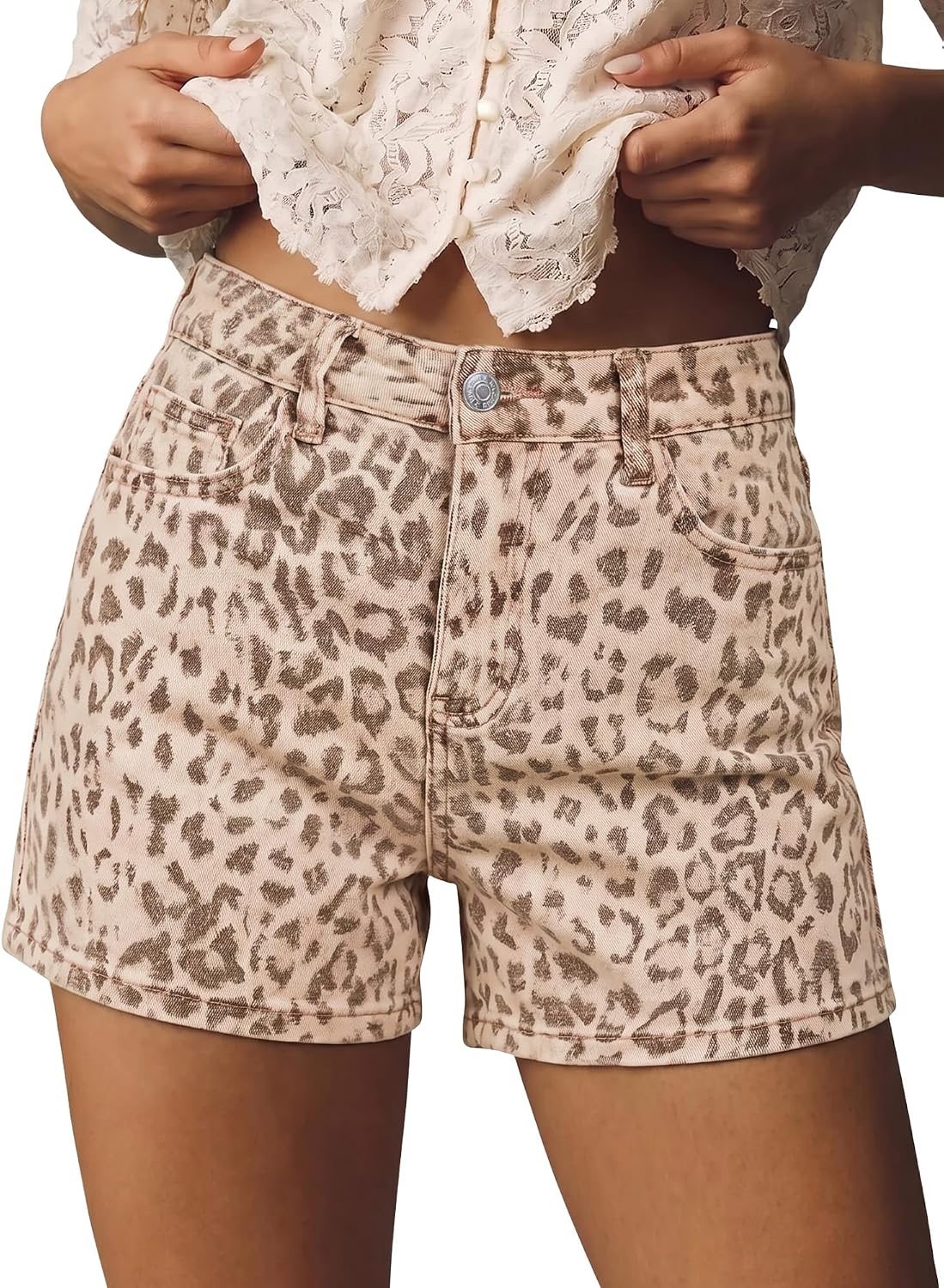 Jean Shorts for Women Trendy High Waisted Cheetah Leopard Animal Print Denim Summer Jorts
