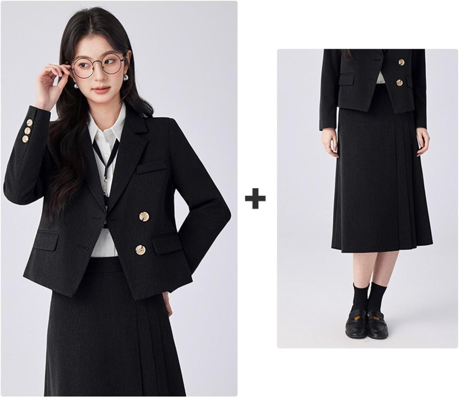 Short Sleeve Blazer Set Women's Summer Office Uniform Workwear