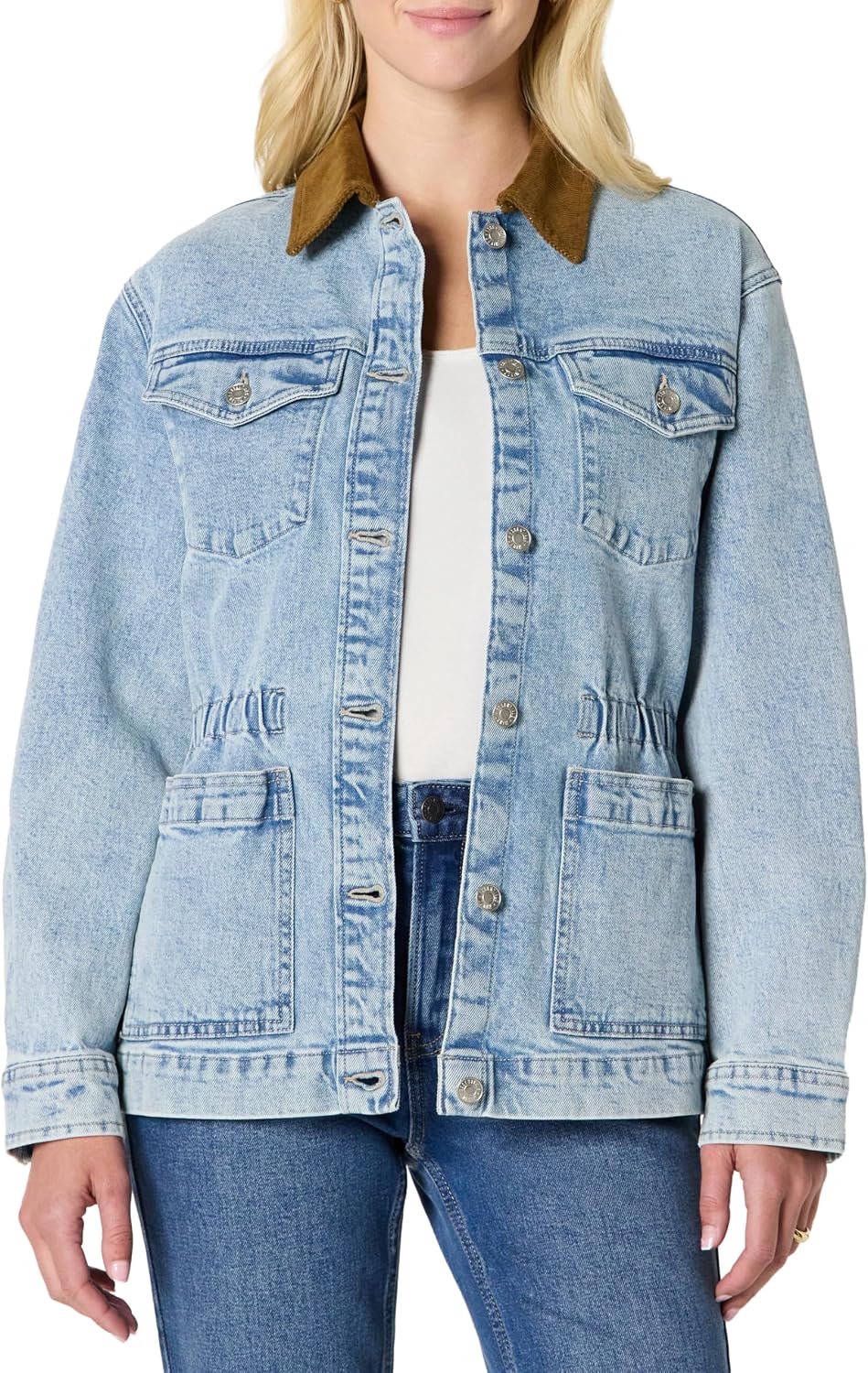 Women's Corduroy Collar Cinched Waist Denim Barn Jacket