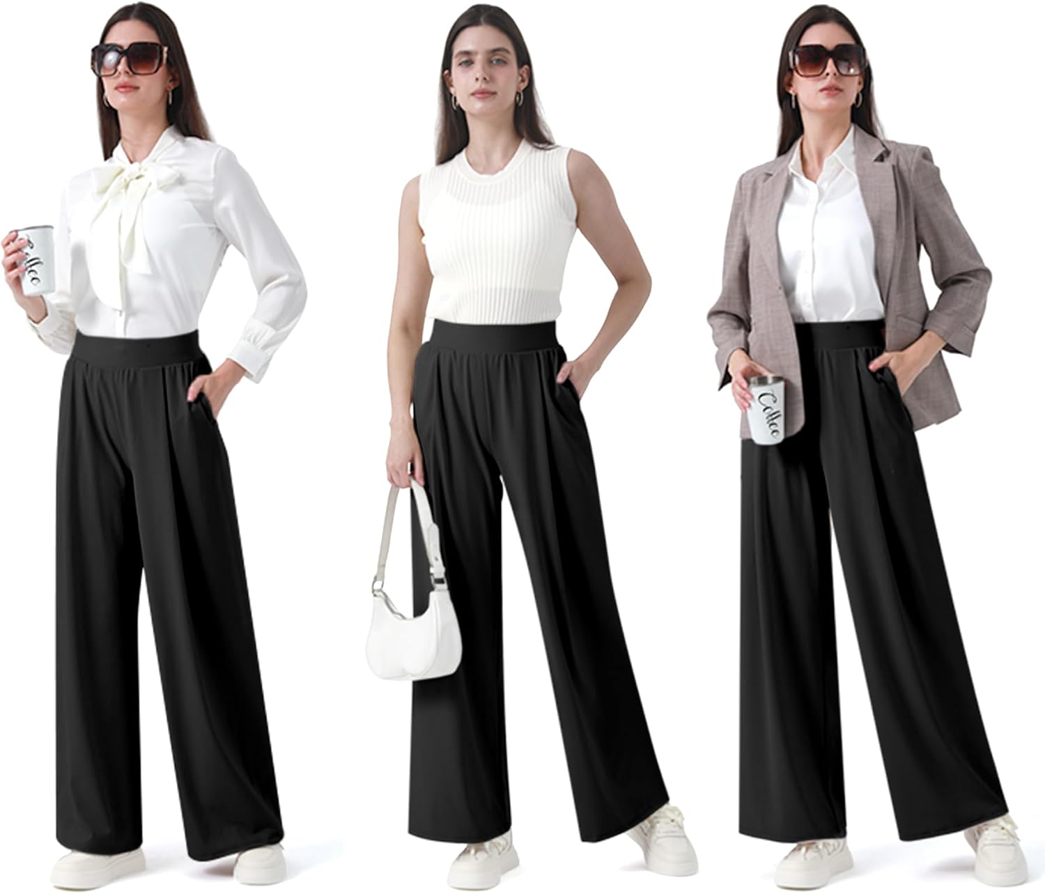 Women's Wide Leg Dress Pants High Waist Pull On