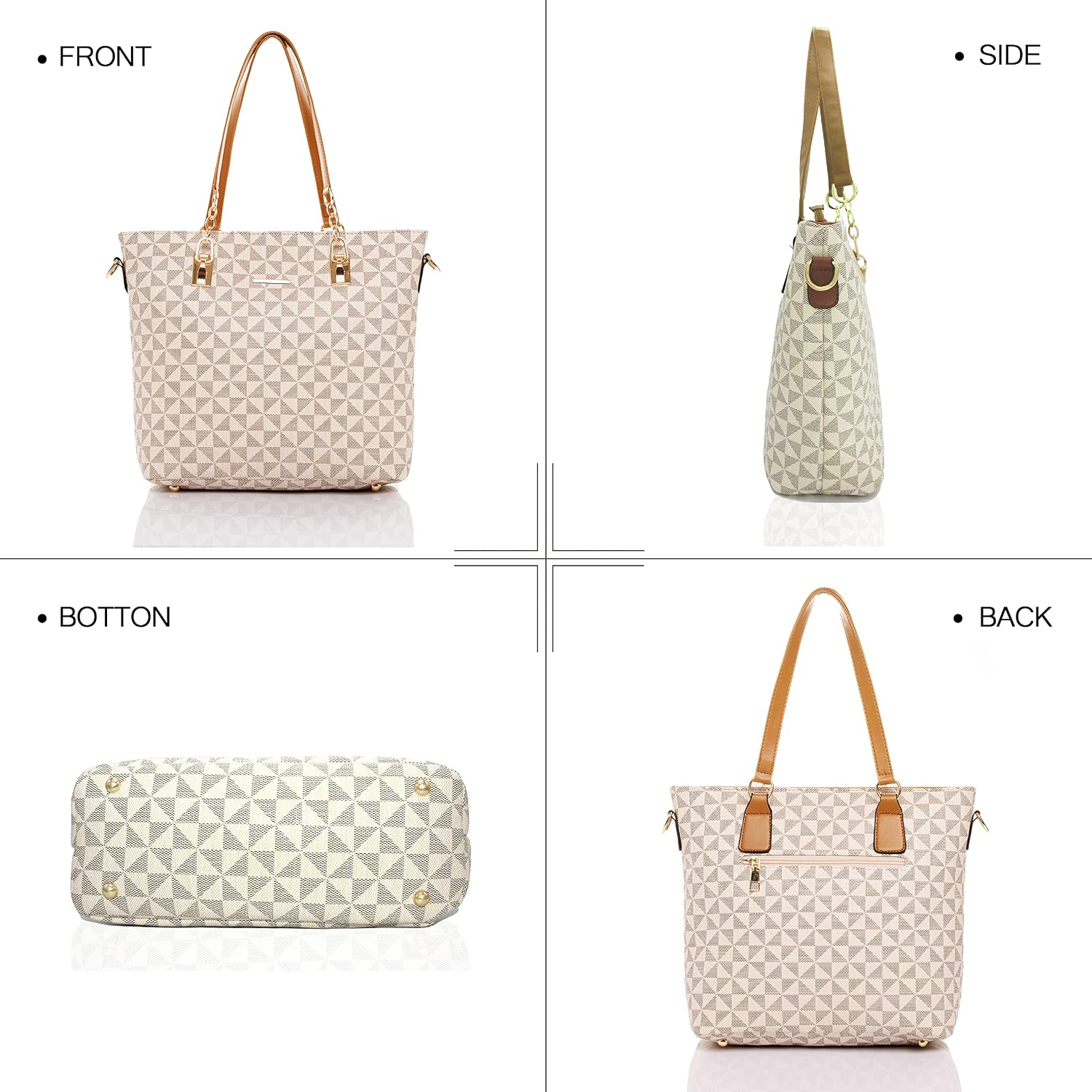 Women's Geometric Print Top Handle Satchel Bag Set Beige Women's Geometric Print Top Handle Satchel Bag Set Beige