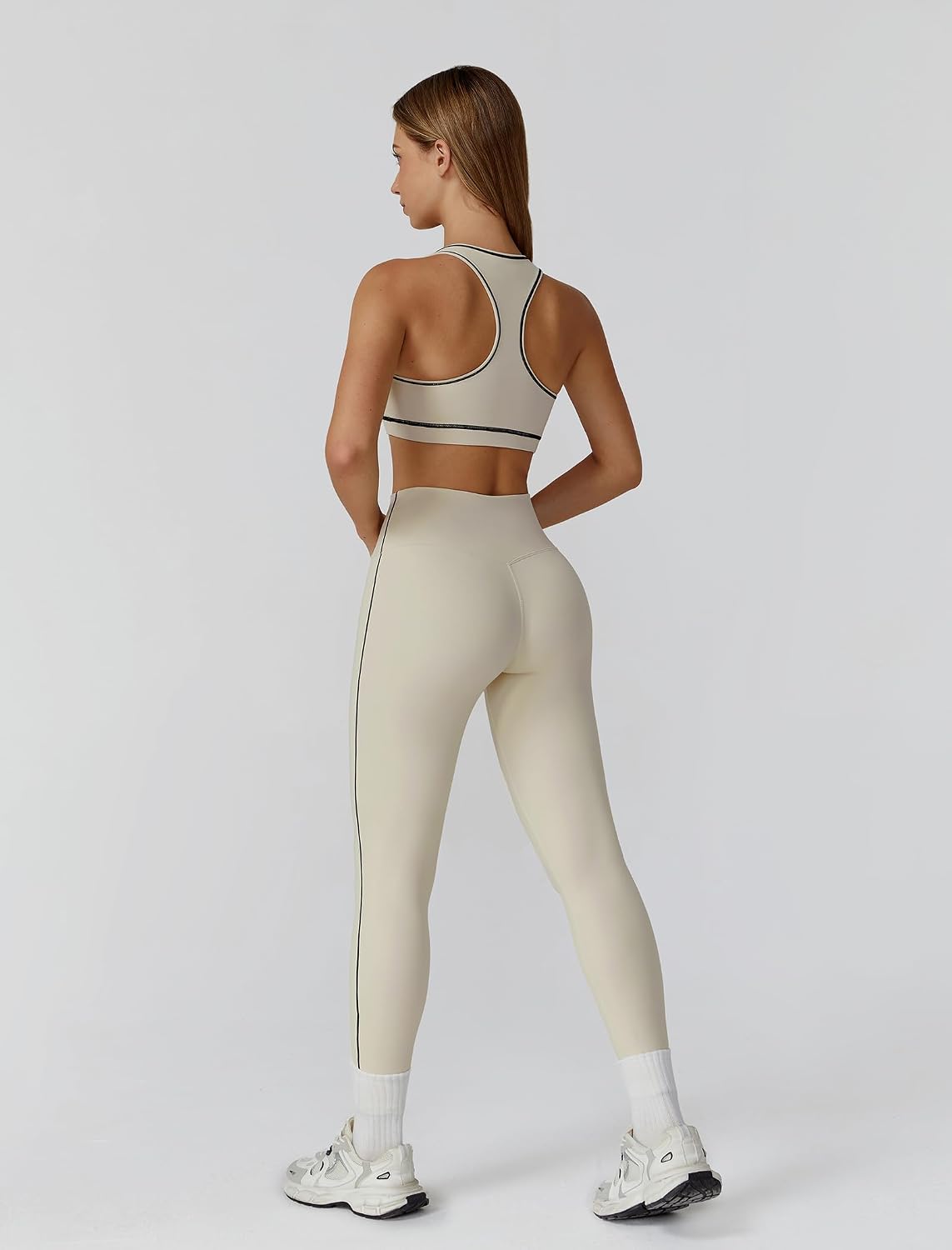 Women's 3 Piece Zip Jacket Bra Leggings Set Cream