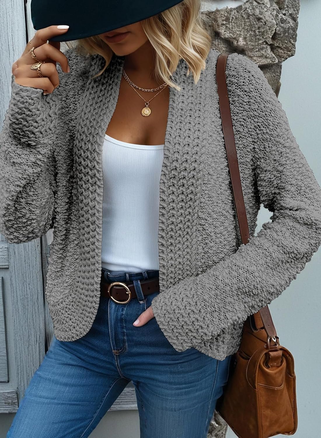 Women's Fashion Open Front Long Sleeve Chunky Knit Cardigans Sweaters Outerwear Coats Edition