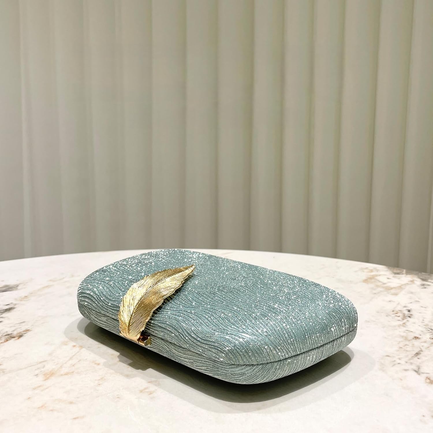 Women's Green Glitter Evening Clutch with Gold Chain