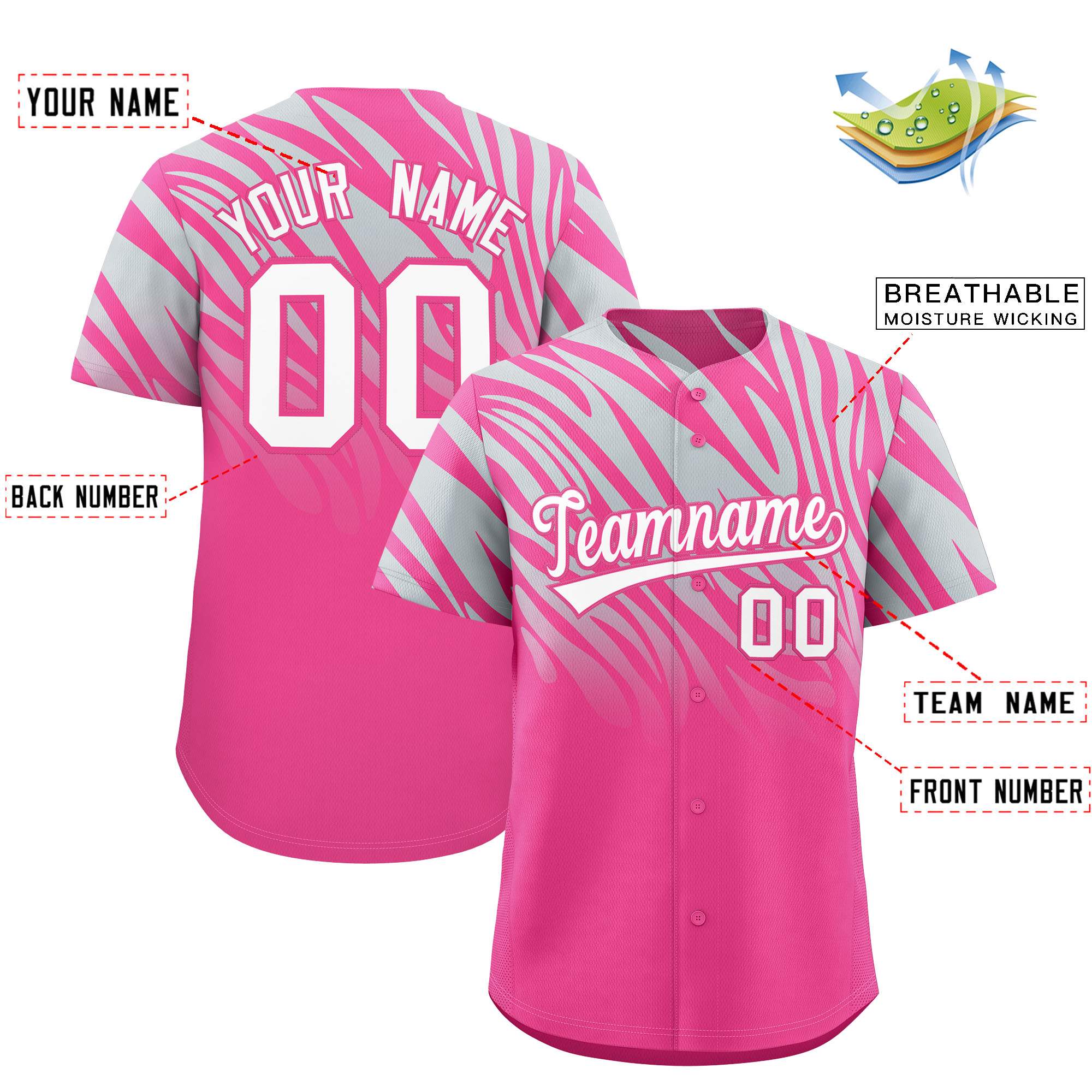 Benutzerdefiniertes Team-Shirt mit Tiger-Streifen und Farbverlauf und Tierdruck, Baseball-Trikot
