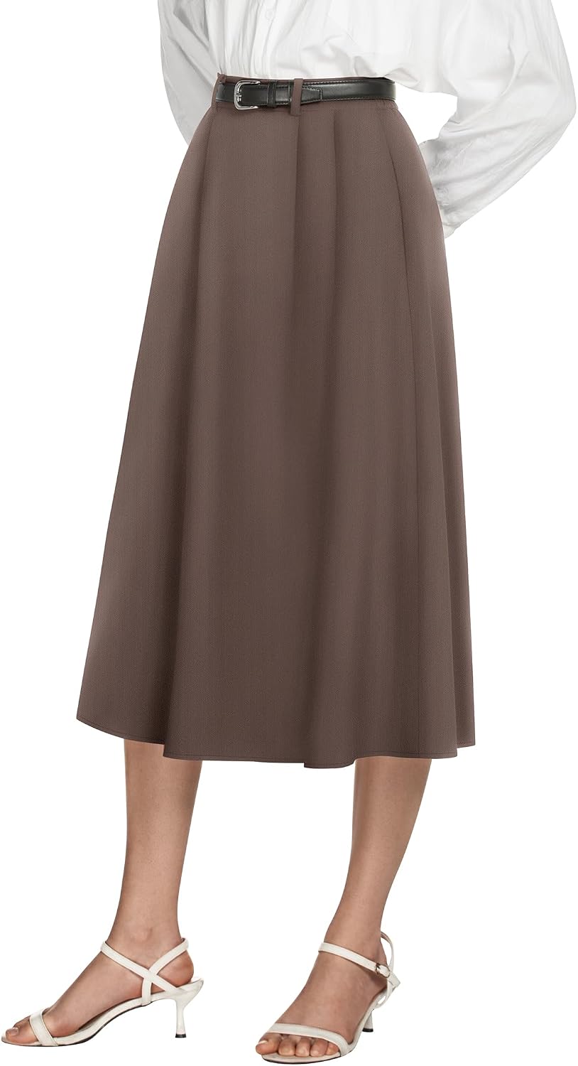 Women's High Waisted Midi Skirts Summer Business Skirt Flare Work A Line Pleated with Pockets Women's High Waisted Midi Skirts Summer Business Skirt Flare Work A Line Pleated with Pockets