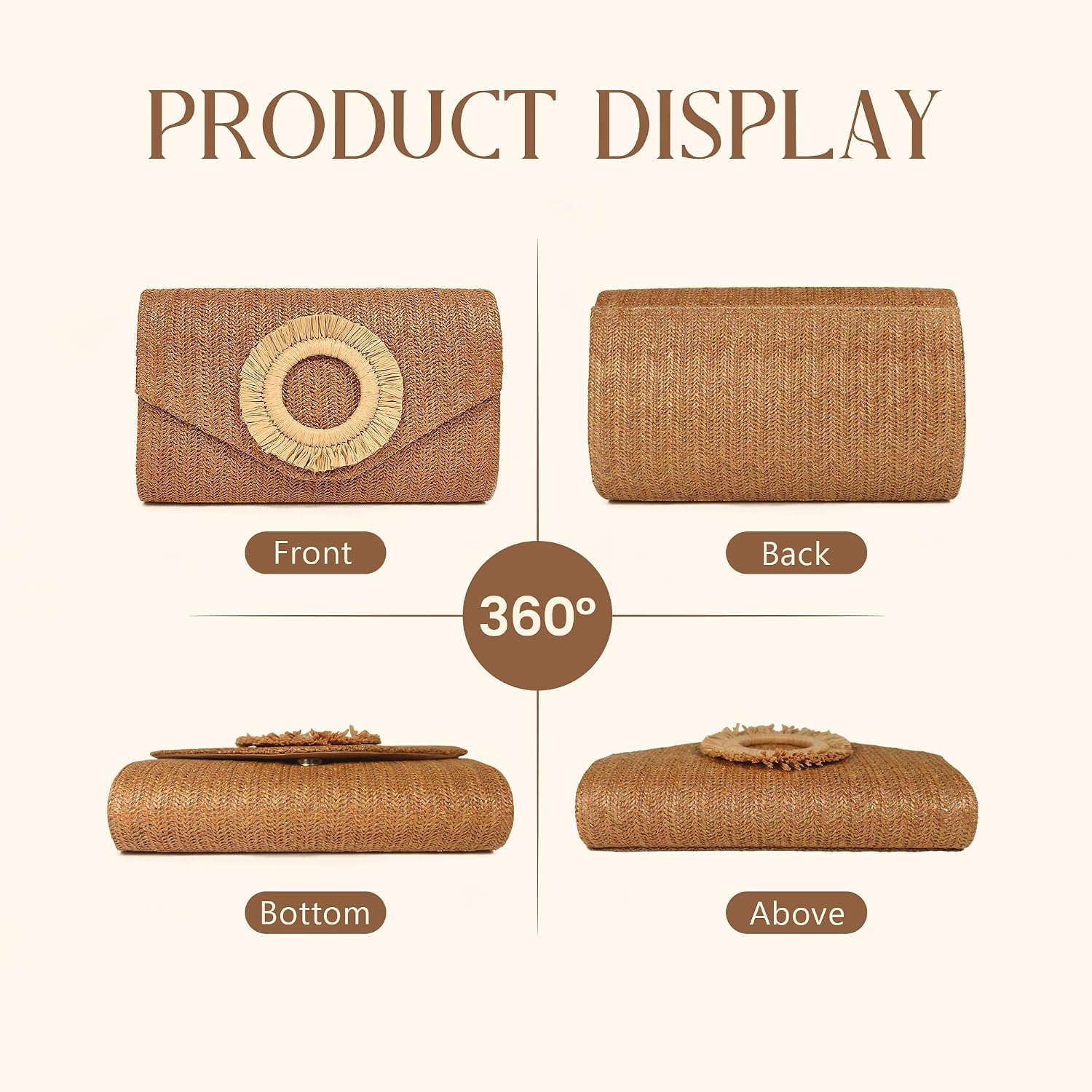Women's Woven Straw Envelope Clutch with Gold Chain