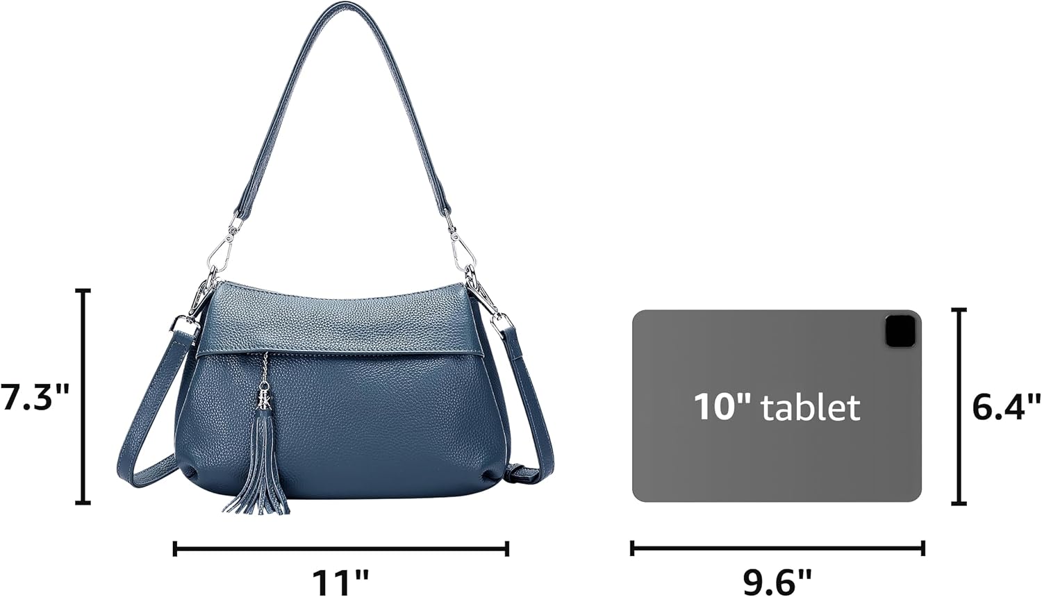 Women's Genuine Leather Hobo Crossbody Bag with Tassel