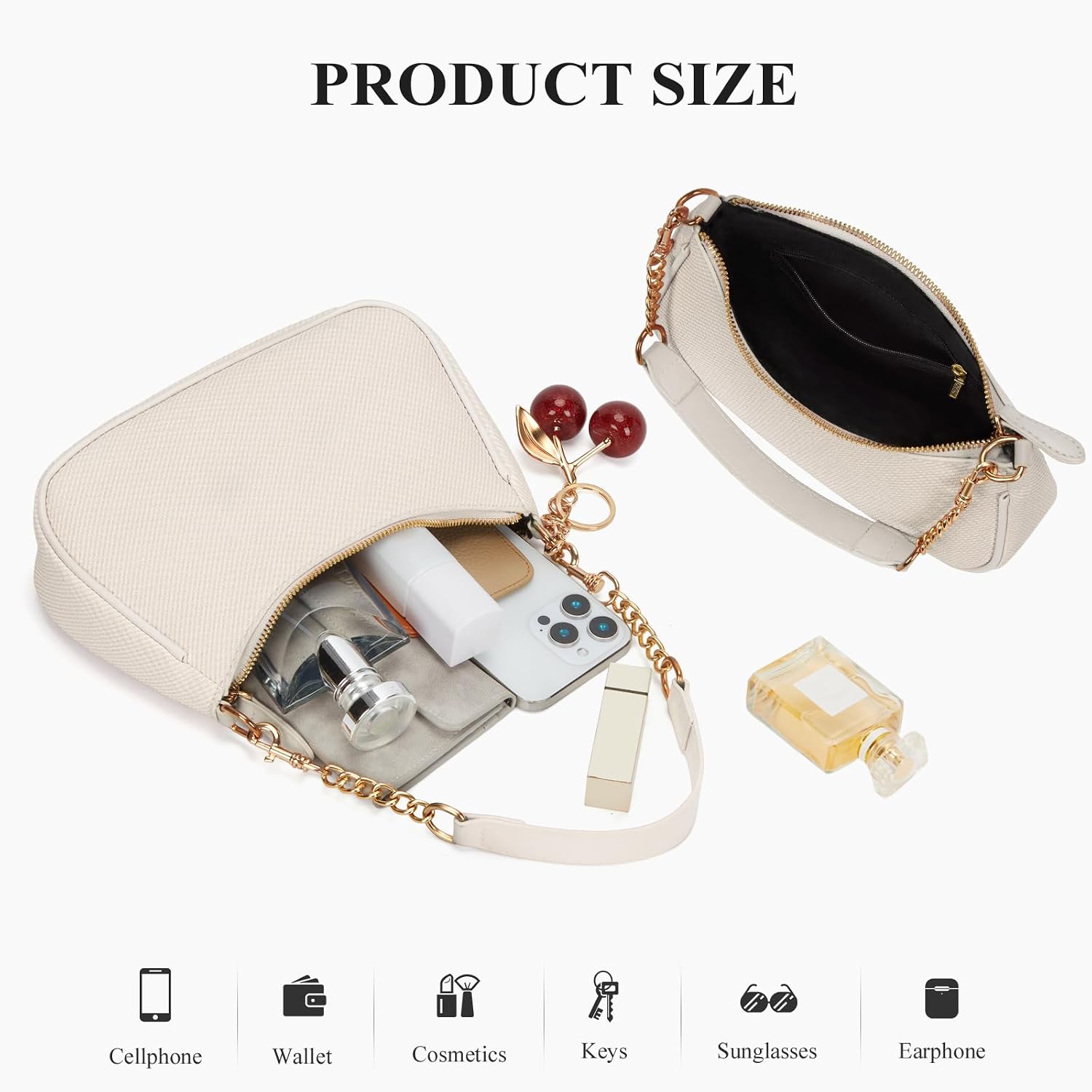 Women's White Textured Crescent Shoulder Bag Cherry