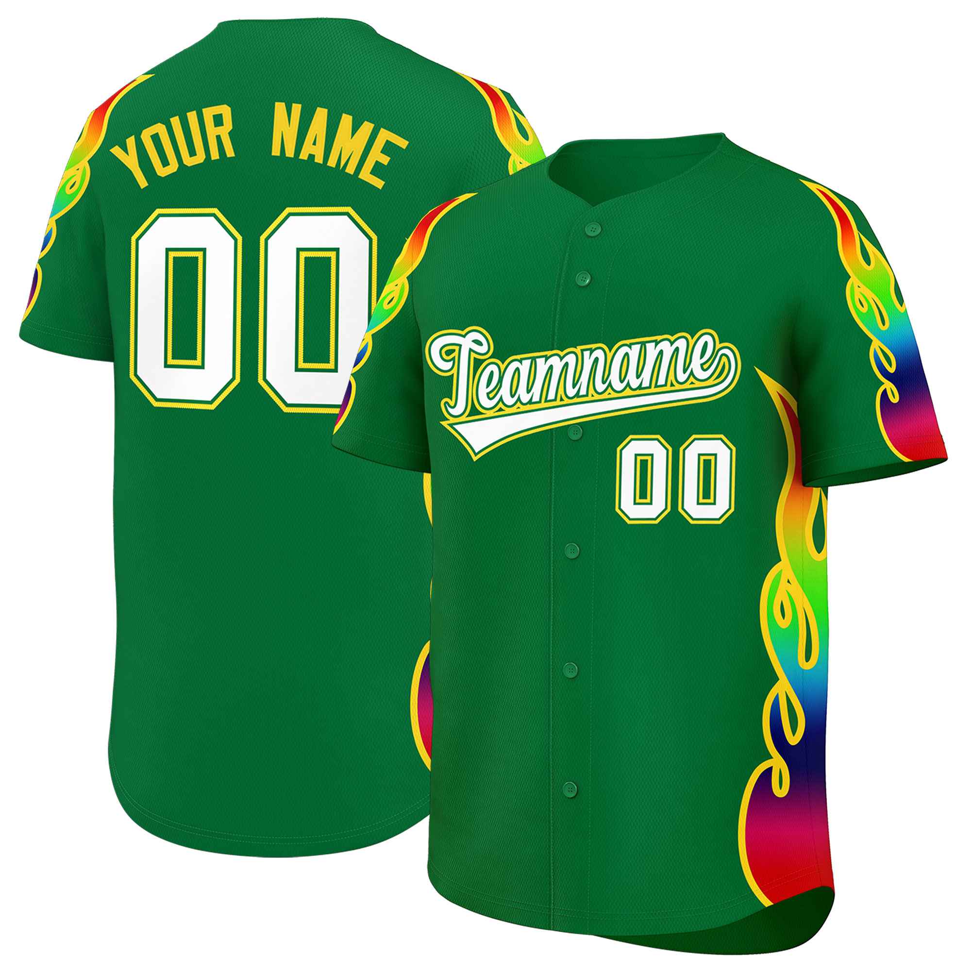Benutzerdefiniertes Graffiti-Muster, personalisierter mehrfarbiger Flammendruck, authentisches Baseball-Trikot