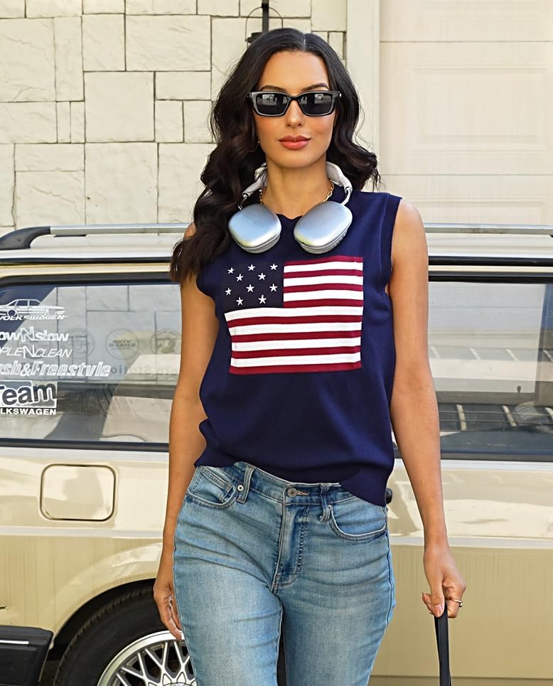 Women's American Flag Intarsia Sweater Tank