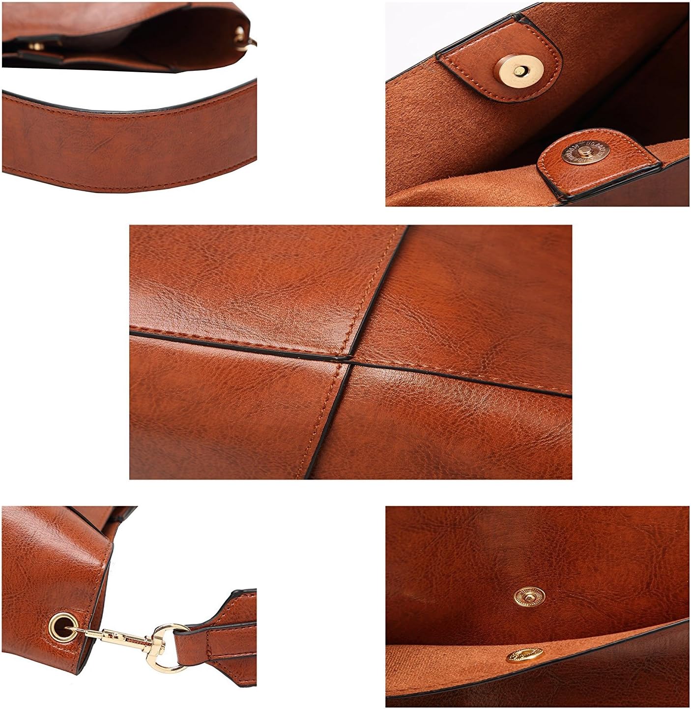 Women's PU Leather Hobo Tote Bag Brown