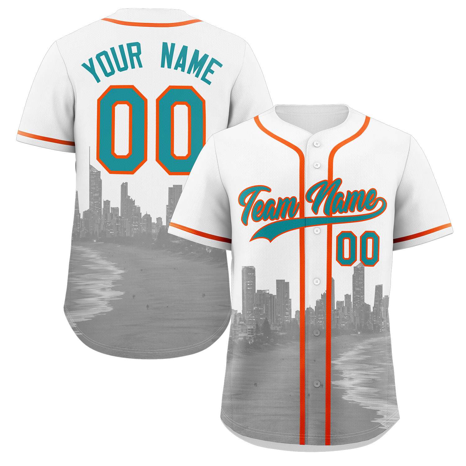 Benutzerdefiniertes Miami City Skyline Baseball-Trikot Benutzerdefiniertes Miami City Skyline Baseball-Trikot
