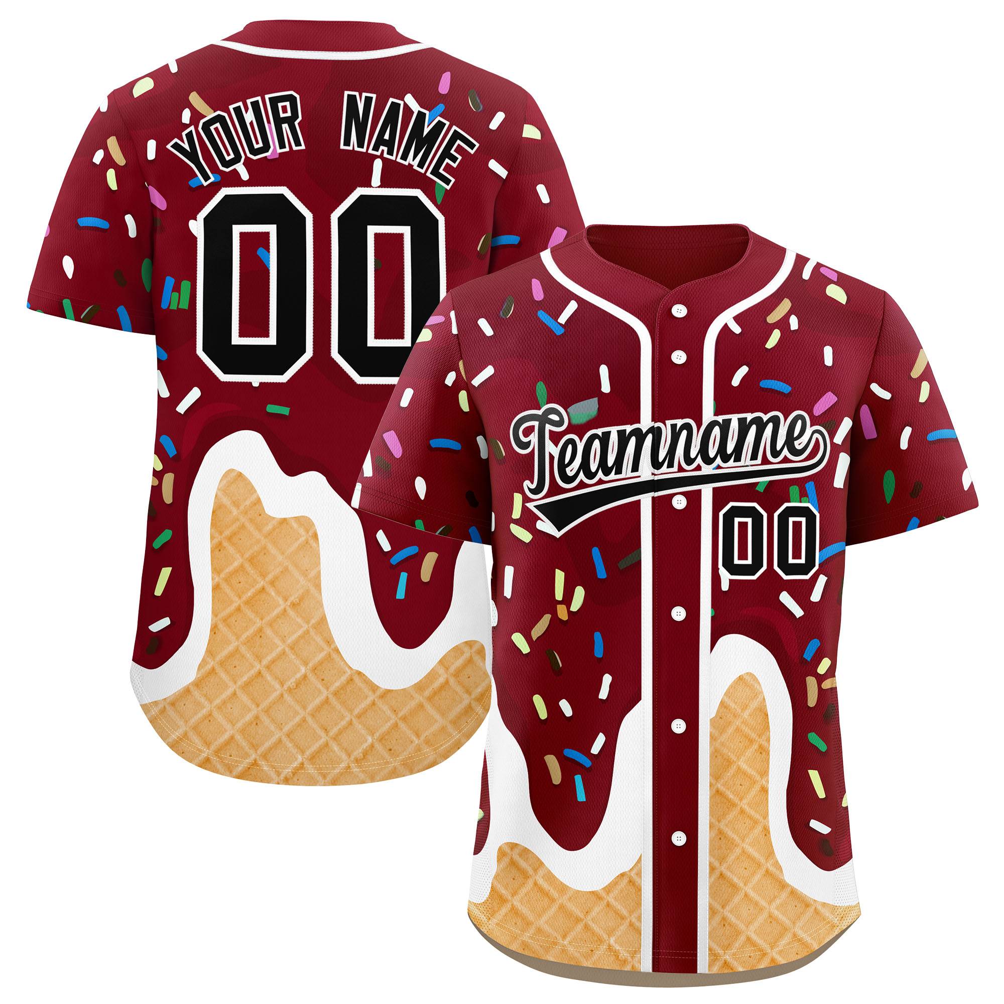 Benutzerdefiniertes Eistüte-Graffiti-Muster, modisches, authentisches Baseball-Trikot Benutzerdefiniertes Eistüte-Graffiti-Muster, modisches, authentisches Baseball-Trikot