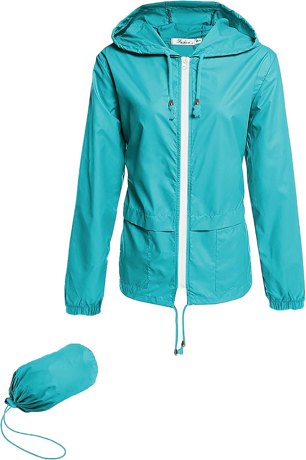 Women's Packable Hooded Rain Jacket Waterproof Teal