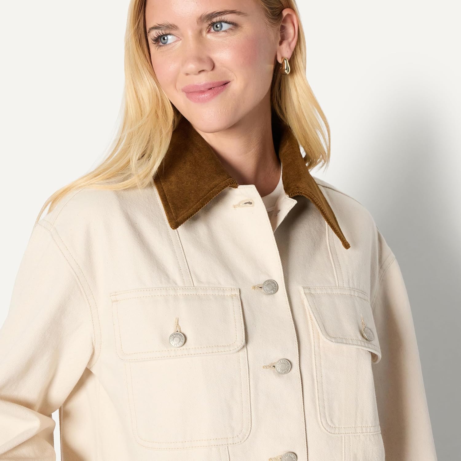 Women's Oversized Cropped Denim Jacket Corduroy Collar