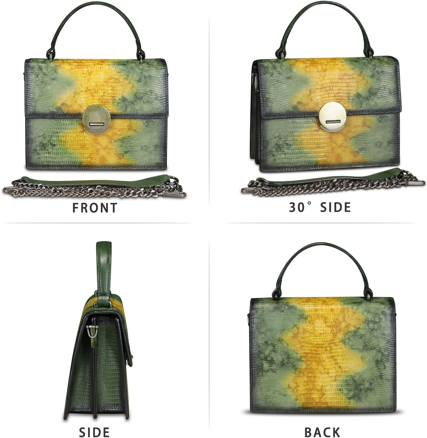Women's Hand-Dyed Lizard-Embossed Leather Top Handle Bag Green Women's Hand-Dyed Lizard-Embossed Leather Top Handle Bag Green