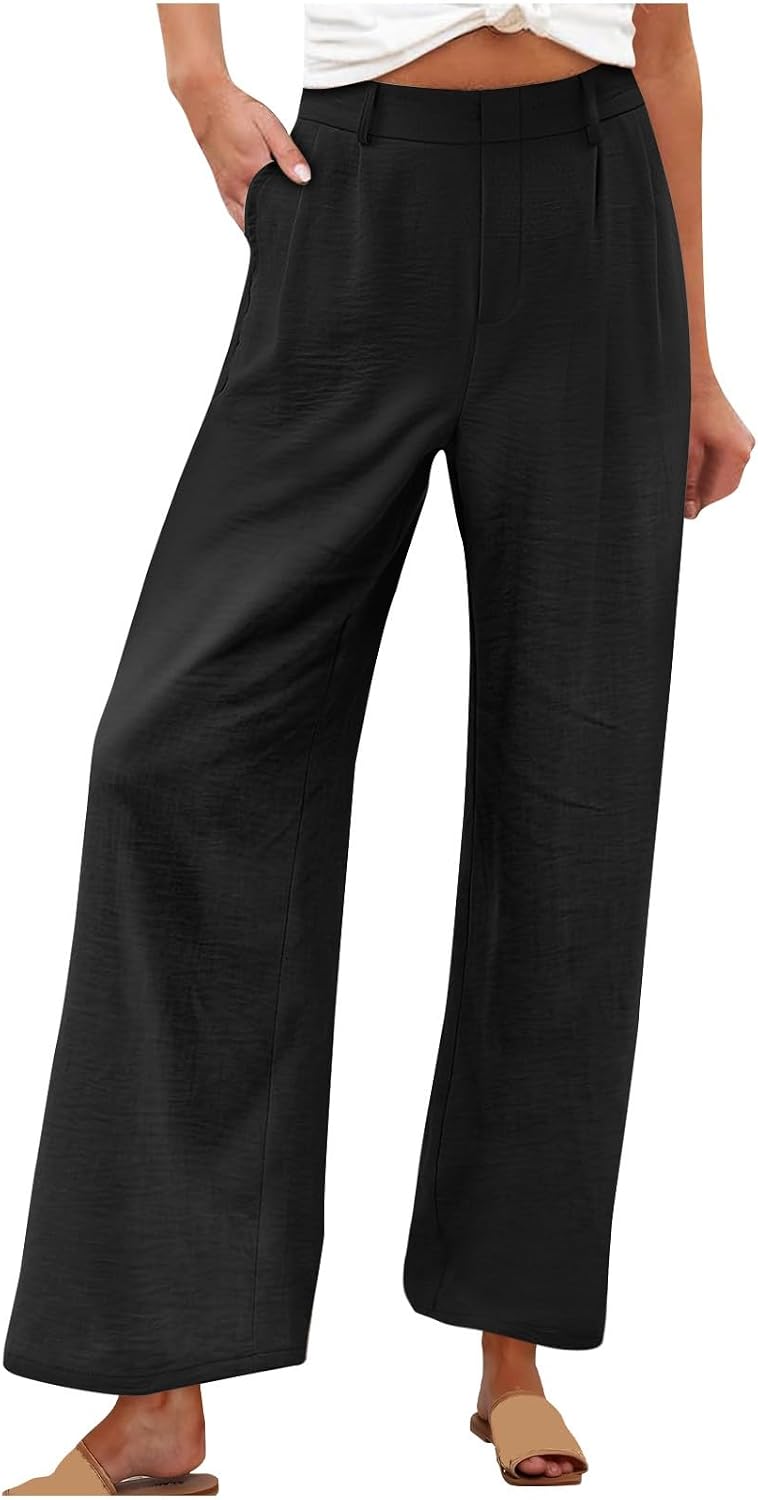 Womens Loose Wide Leg Pants High Waist Straight Work Dress Pant Plain Trouser with Pockets
