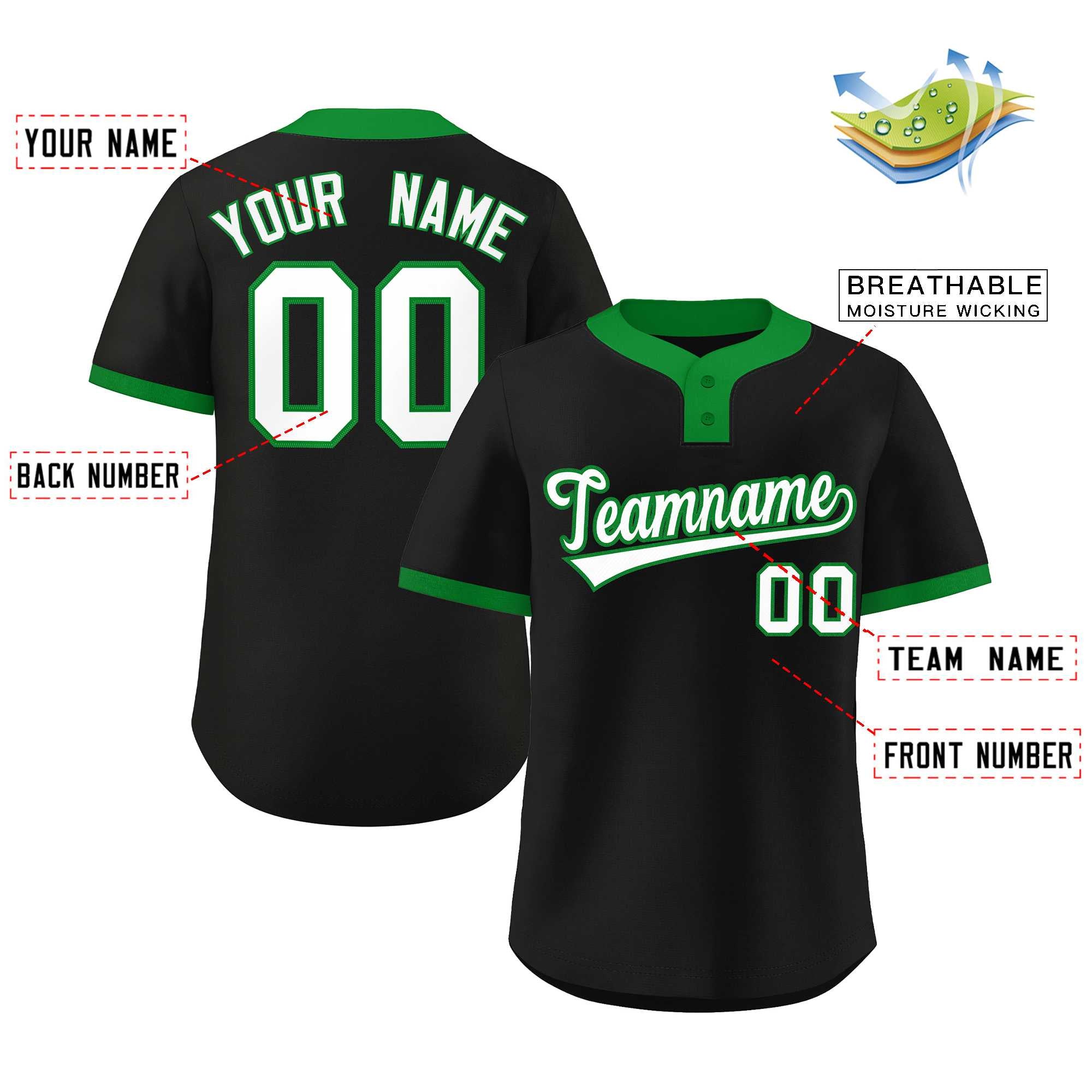 Custom White-Kelly Green Classic Style Authentic Two-Button Softball Jersey
