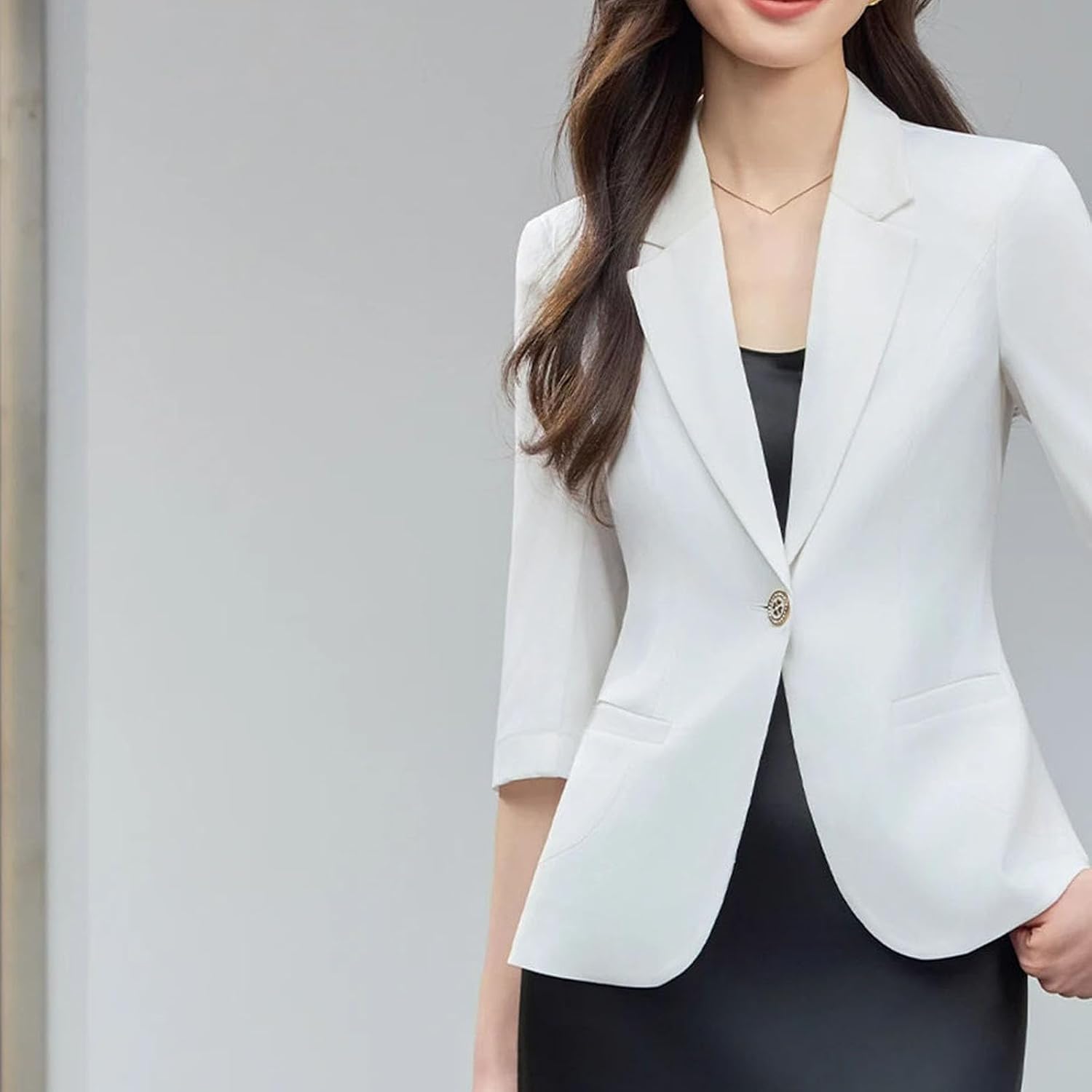 Women's Half Sleeve Single Button Blazer Light Blue Women's Half Sleeve Single Button Blazer Light Blue