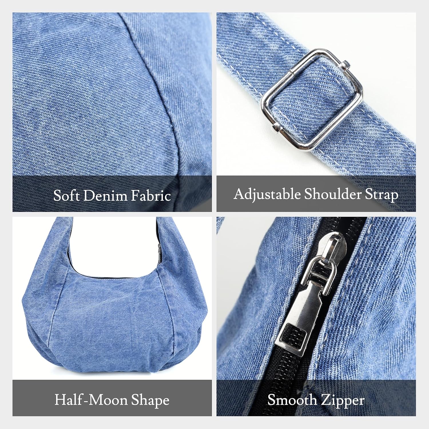 Women's Denim Crescent Crossbody Bag with Adjustable Strap