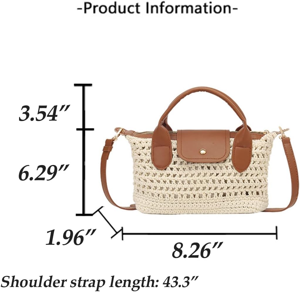 Women's Crochet Crossbody Bag with Leather Top Handle