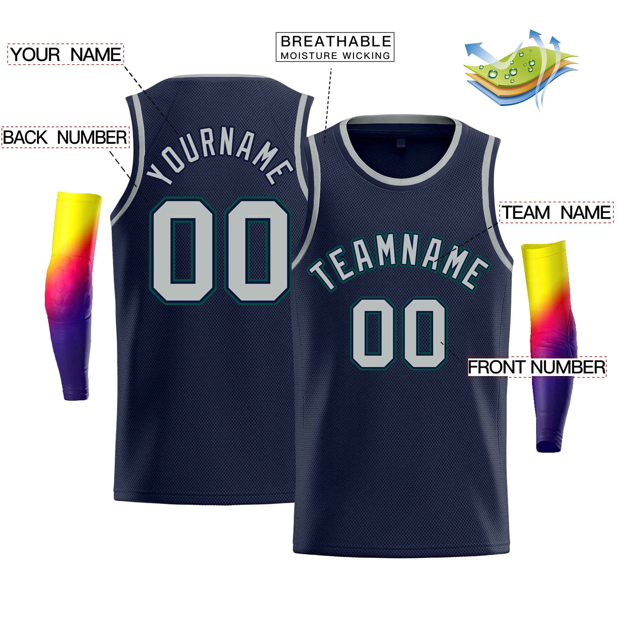 Benutzerdefiniertes Navy Kelly Green-Navy Classic Tops Herren-Casual-Bull-Basketballtrikot