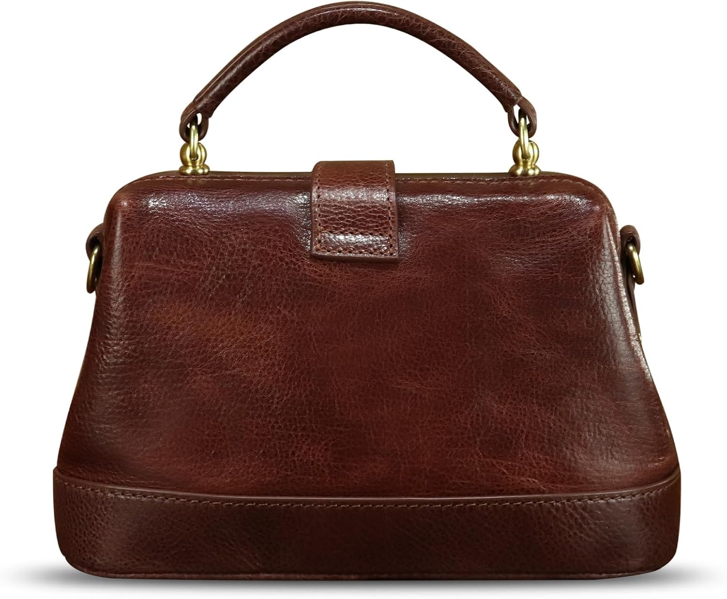 Women's Vintage Genuine Leather Kiss Lock Doctor Bag Brown Women's Vintage Genuine Leather Kiss Lock Doctor Bag Brown
