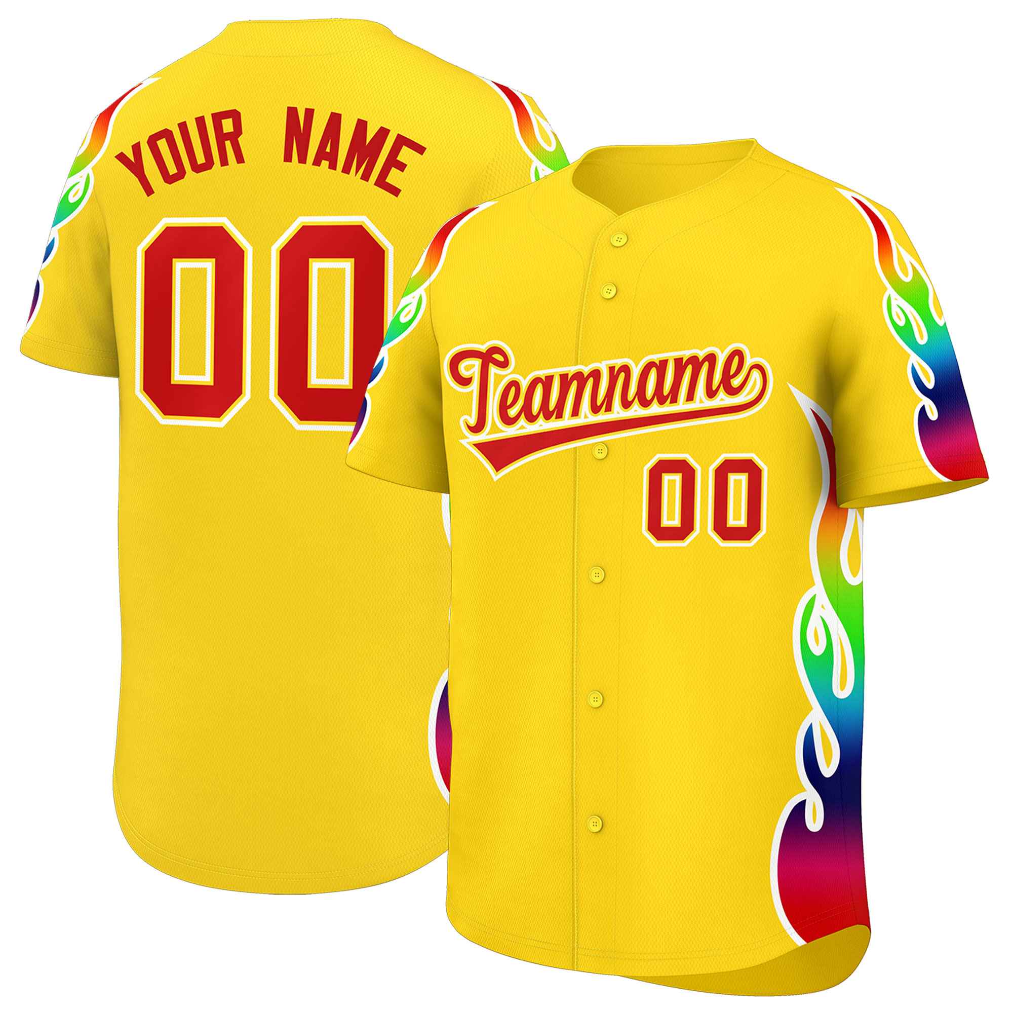 Benutzerdefiniertes Graffiti-Muster, personalisierter mehrfarbiger Flammendruck, authentisches Baseball-Trikot