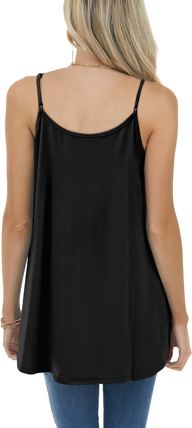 Women's Pleated Front Spaghetti Strap Camisole, Black Women's Pleated Front Spaghetti Strap Camisole, Black