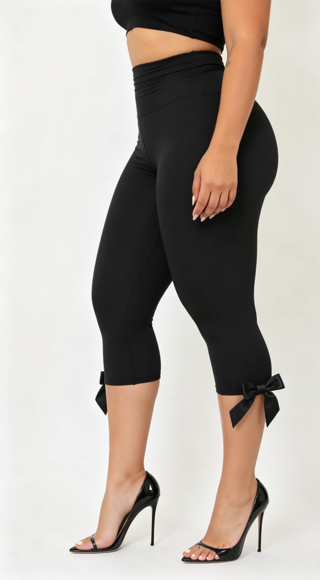 Women's Bow Tie Capri Leggings, Slim Fit (Black) Women's Bow Tie Capri Leggings, Slim Fit (Black)